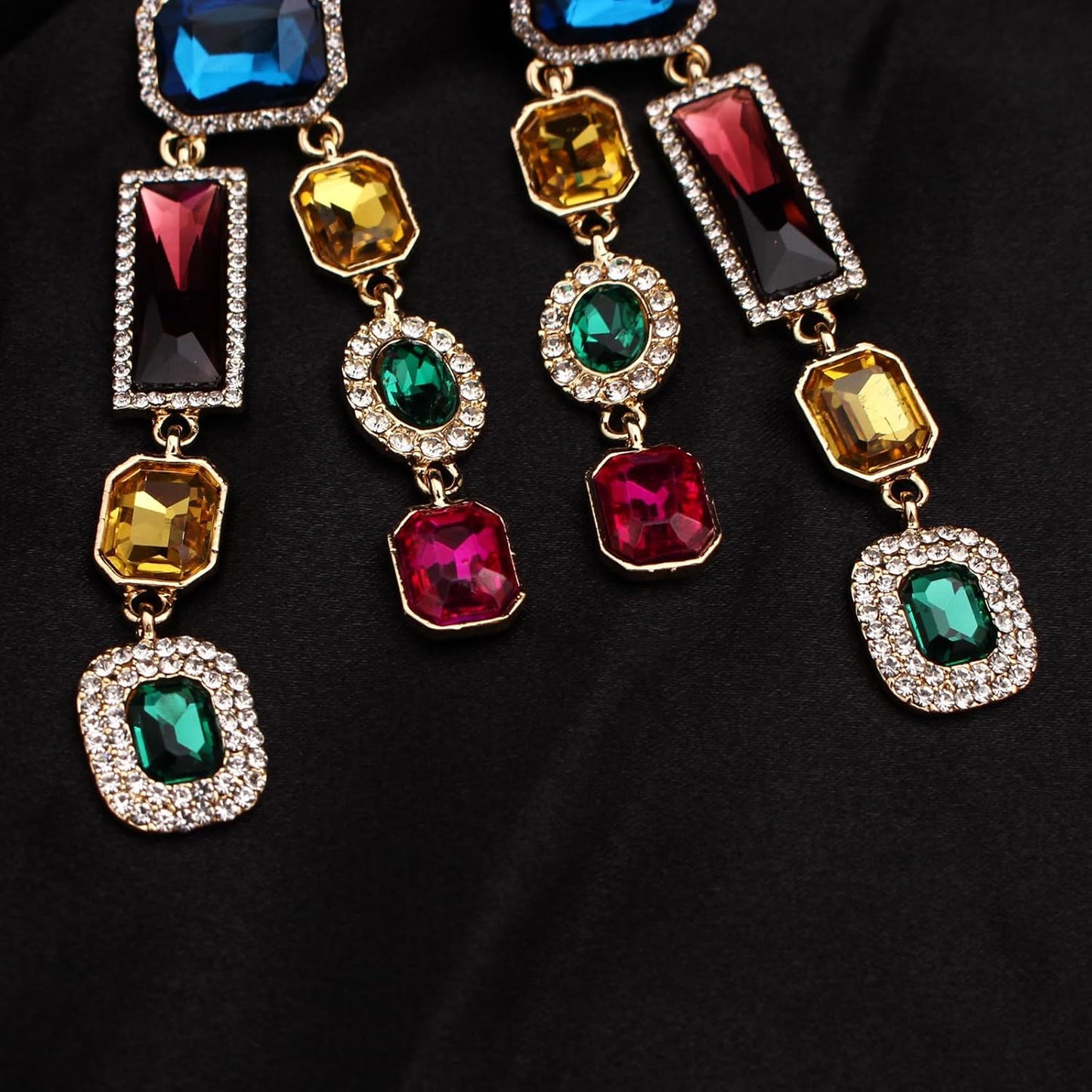 Vintage Rectangle Teardrop Chandelier Earrings, Art Deco Wedding Austrian Crystal Drop Dangle Earrings for Women Party Prom