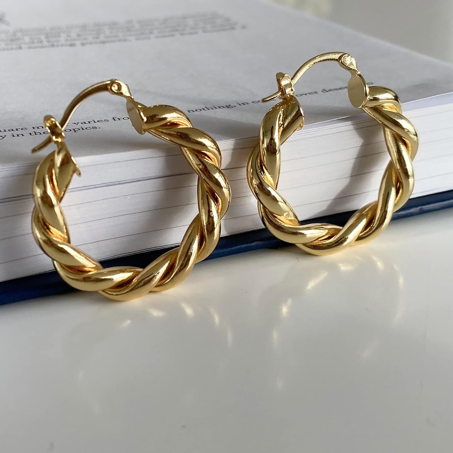 Chunky Gold Hoop Earrings for Women, 14k Gold Plated Thick Triple Hoop Earrings Hypoallergenic Trendy Chunky Gold Hoops