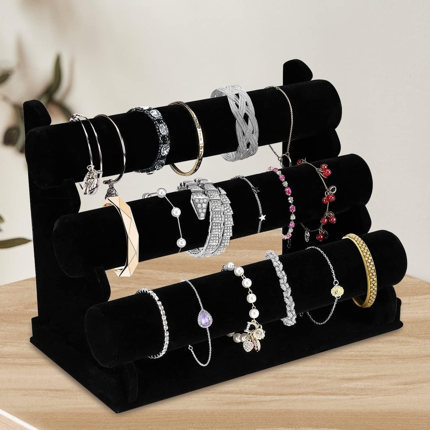 3 Tier Rack, Black Detachable Jewelry Display Stand T-Bar Necklace Storage Organizer