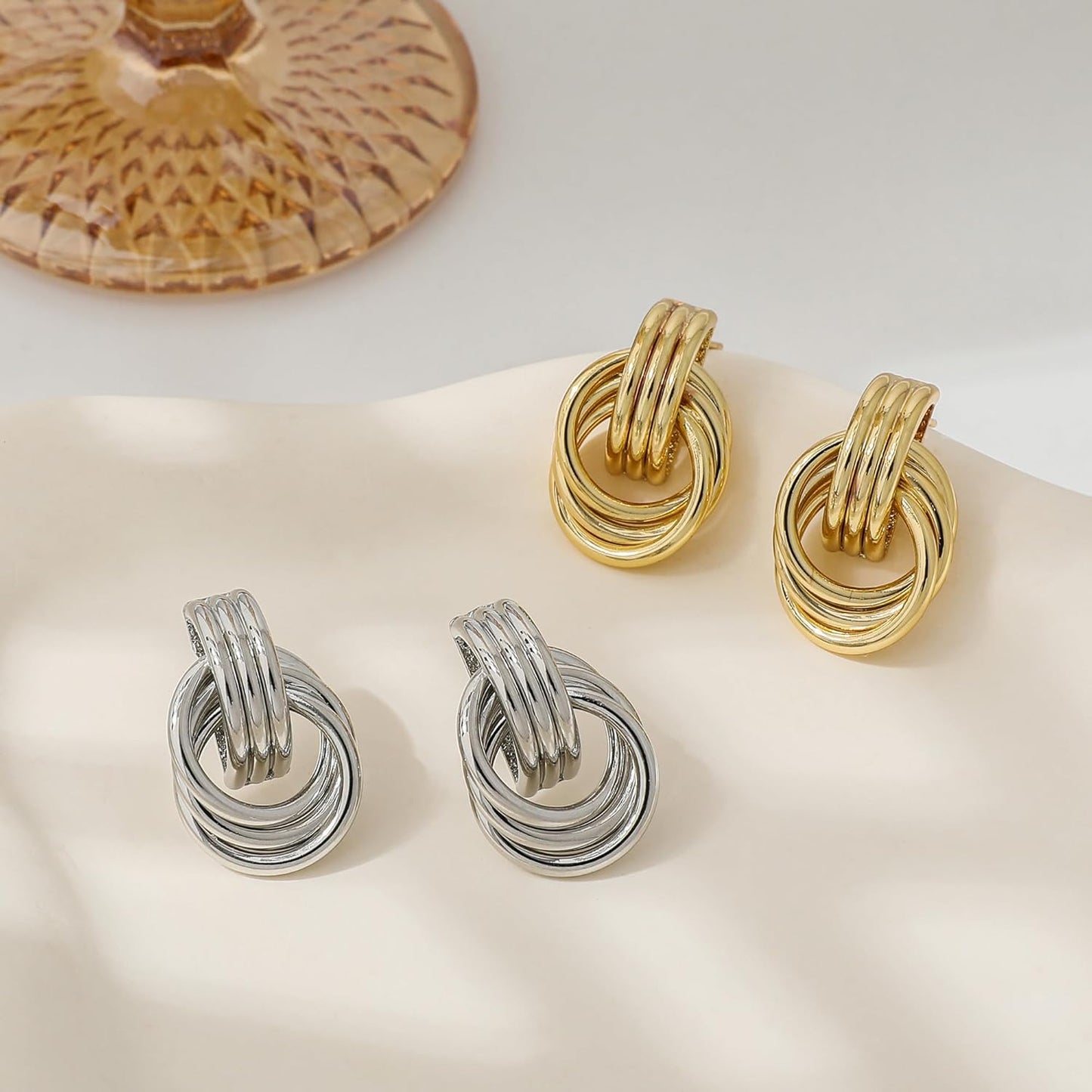 Trendy Gold Plated Knot Earrings for Women Chunky Statement Drop Dangle Earrings Lightweight Fashion Accessories Gold Jewelry