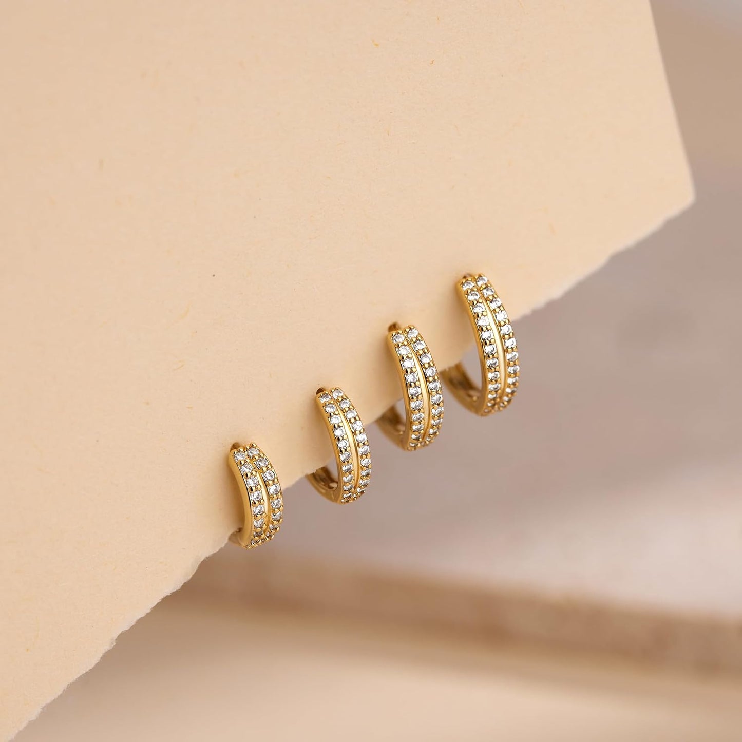 Small Gold Huggie Hoop Earrings Set for Women Men Hypoallergenic 14K Plated Stack Cartilage Earrings, Multiple Piercing