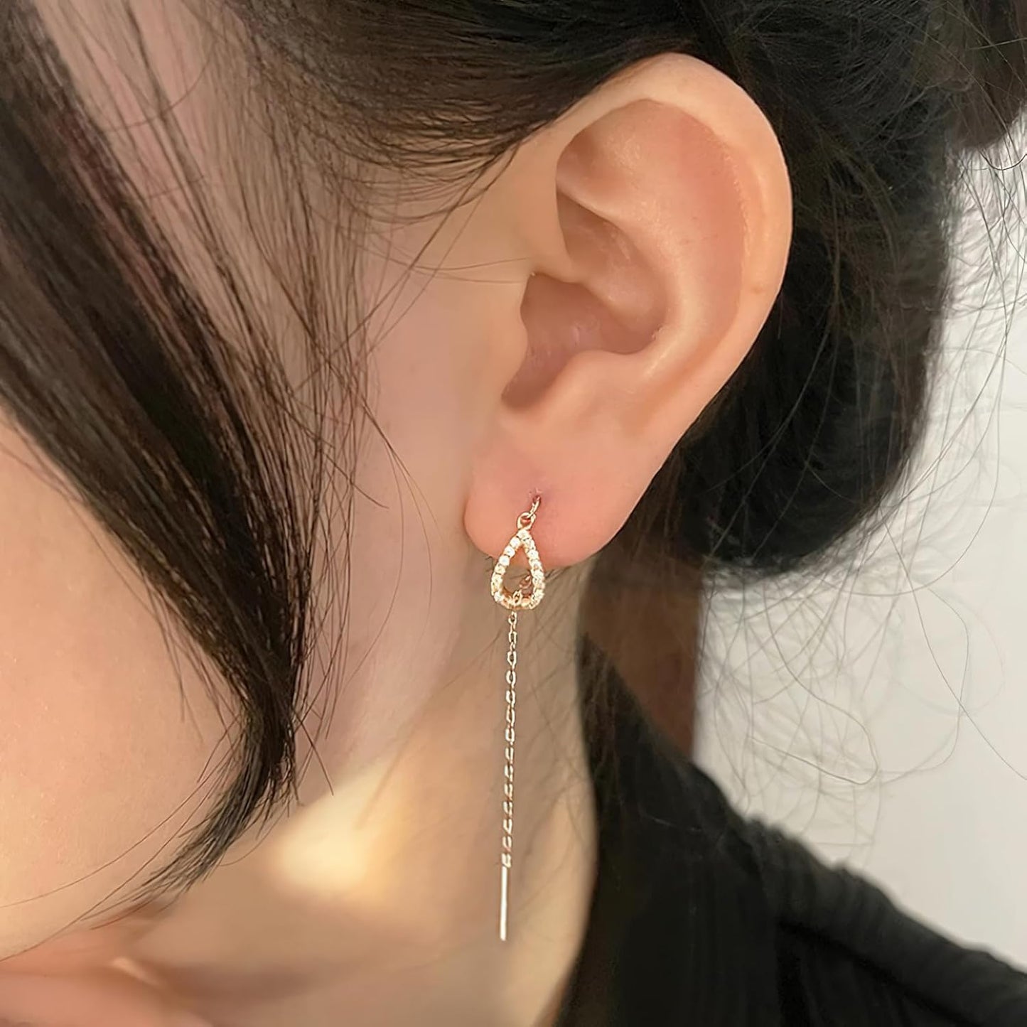 S925 Sterling Silver Threader Earrings for Women Dainty Long Chain Ear Line with Cubic Zirconia Elegant Dangle Tassel Earrings