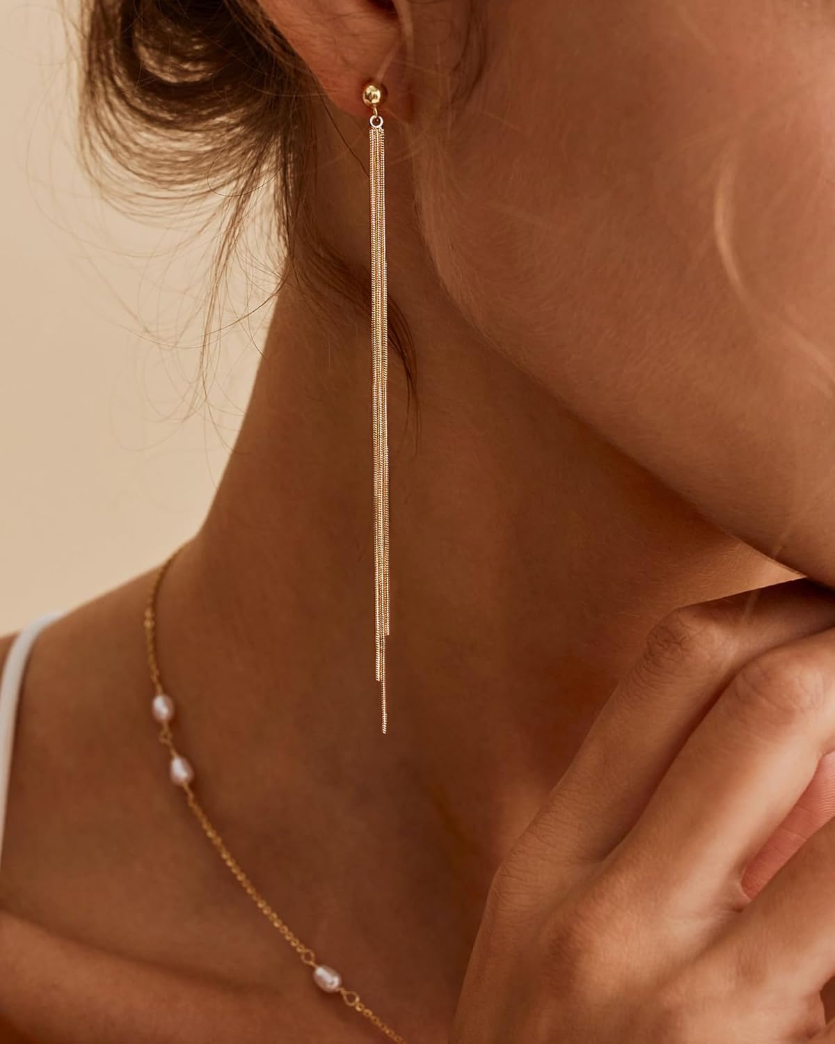 Dangle Earrings for Women- 14K Gold Plated Butterfly Heart Star Hoop Chain Tassel Design Long Dangle Earrings