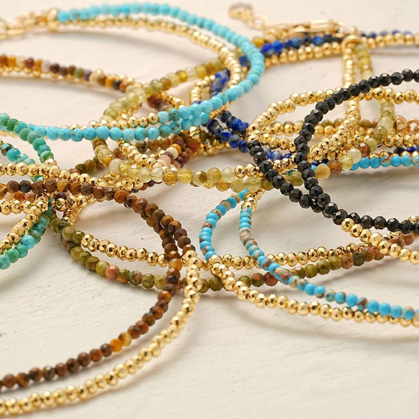 Women Beaded Bracelet Gold Double Layer Gemstone 14K Simple Dainty Handmade Chain Everyday Boho Beach Jewelry