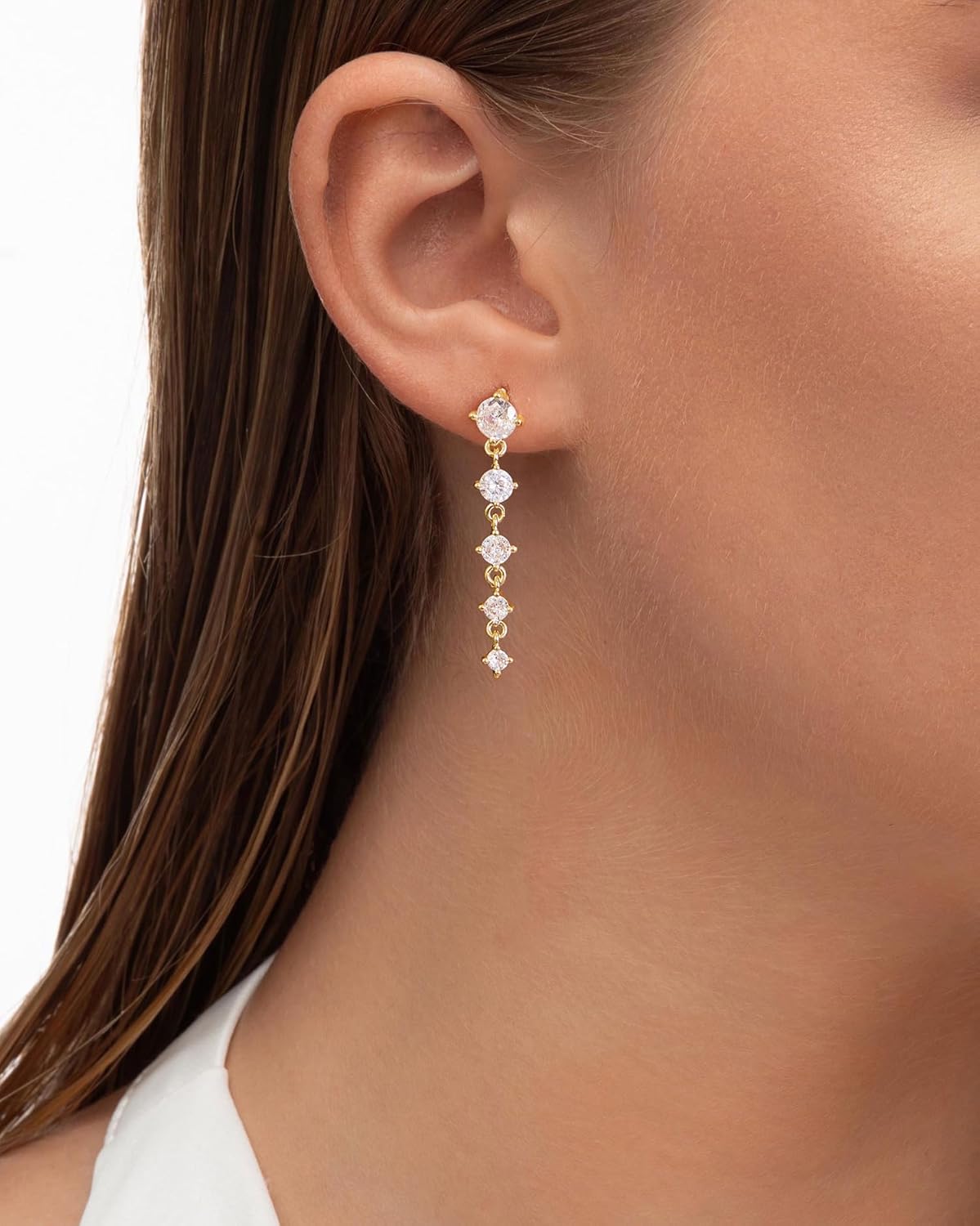 Cubic Zirconia Earrings - 14K Gold Plated Cubic Zirconia CZ Wedding Earrings for Women Bridal Bridesmaid