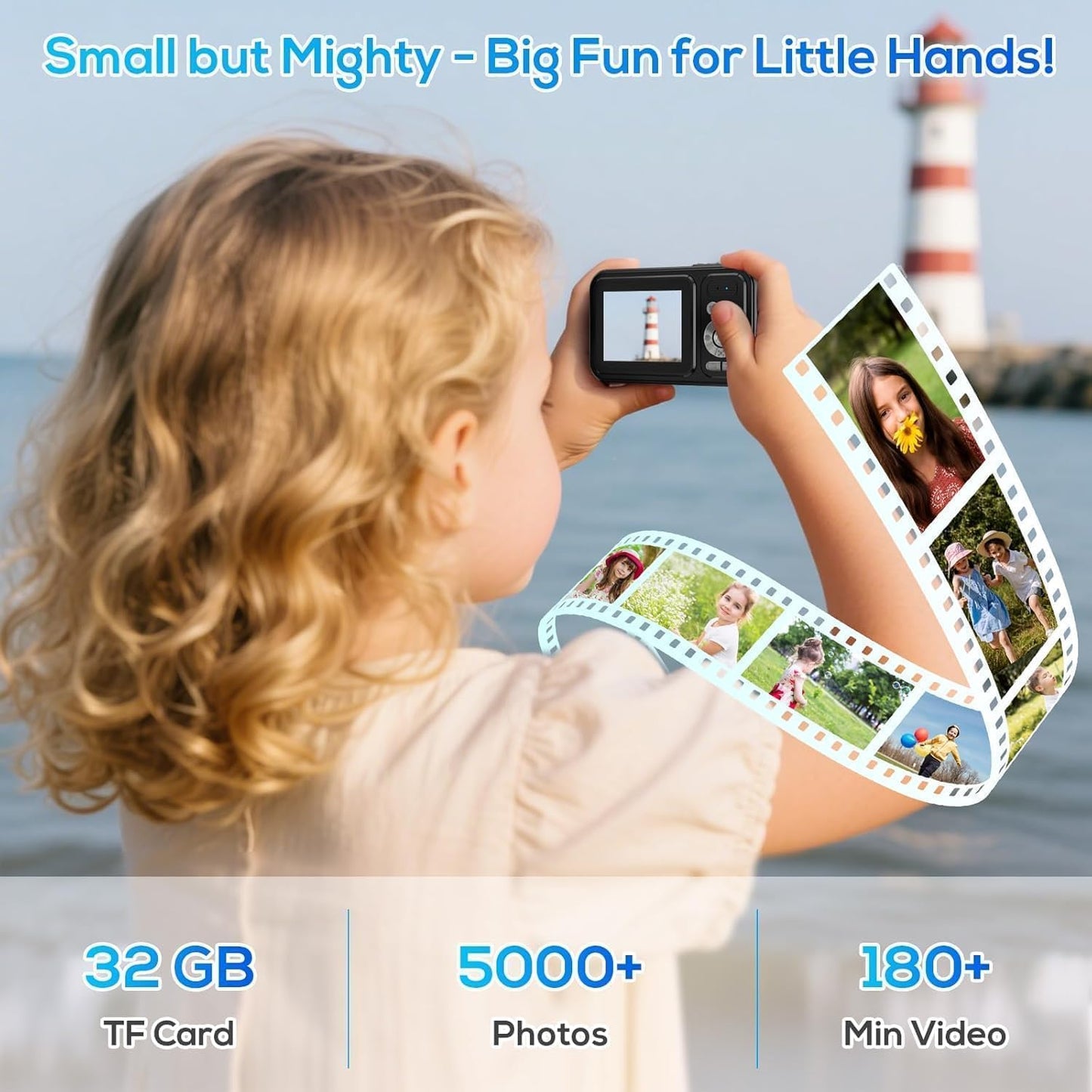 OMOMMD Digital Camera for Kids, 48MP FHD 1080P Point and Shoot Digital Cameras with 16X Zoom Anti-Shake, Compact Portable Cameras for Photography, for Boys Girls Teens Beginners-Black