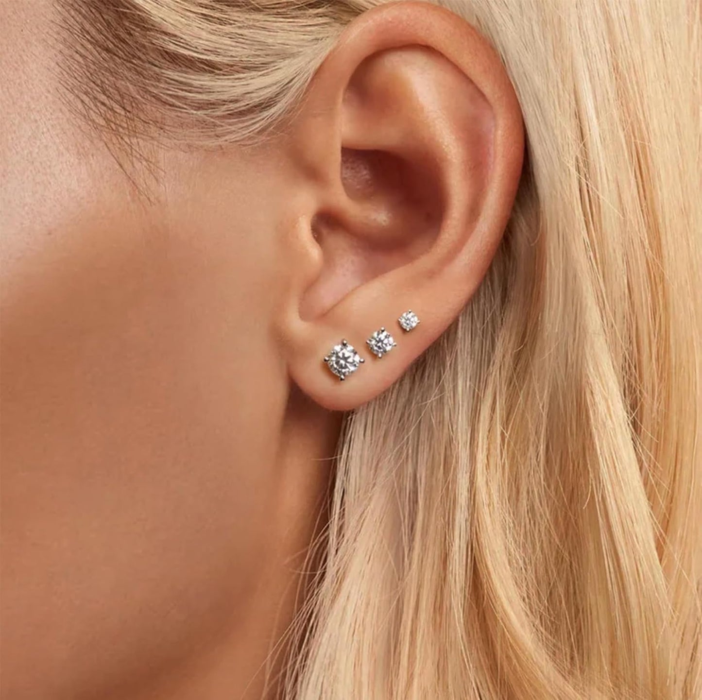 5 Pairs 14K Gold Plated Stud Earrings for Women, Hypoallergenic Earring Sets for Multiple Piercing, Premium Cubic Zirconia Studs