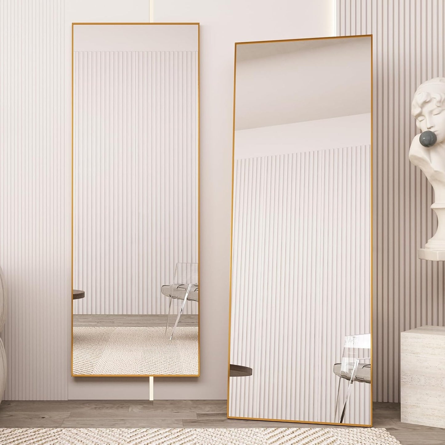 65" x 24" Full Length Mirror with Stand, Black Wall Mounting Full Body Mirror, Metal Frame Full