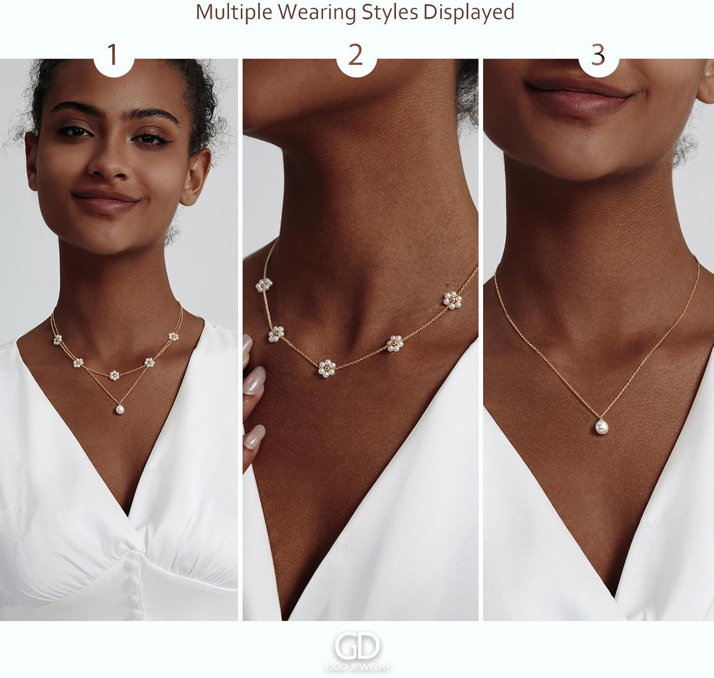 14K Gold-Plated Pearl Necklace Set: Dainty Layered Daisy Choker, Trendy Jewelry Gift for Women