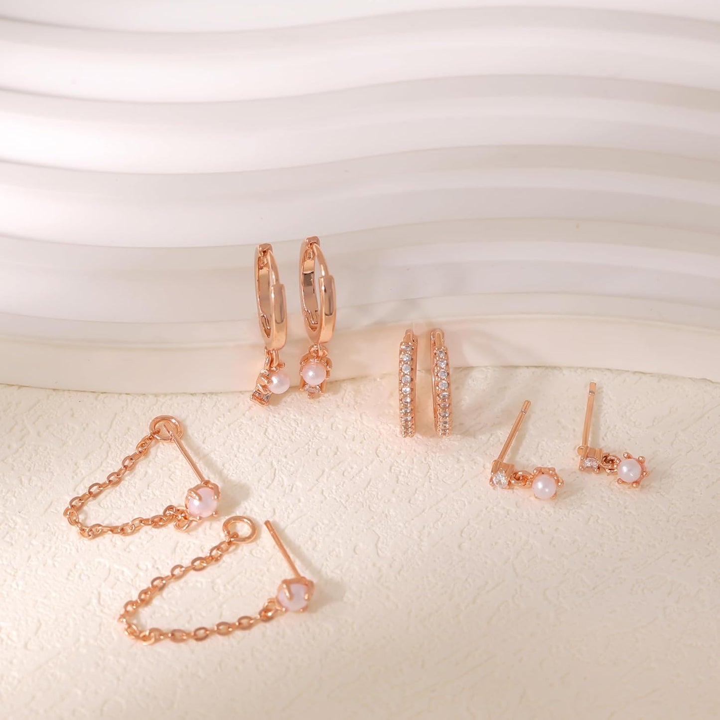 Gold Earrings for Women, 14k Gold Plated Dangle Huggie Earrings for Women Trendy Dainty Gold Hoop Earring Stacks Pearl Chain Drop Cartilage
