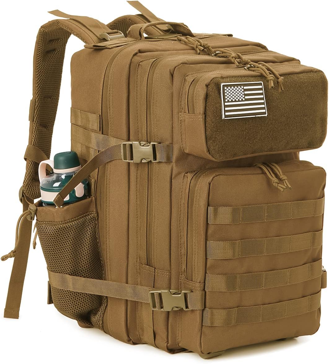 45L Military Tactical Backpack For Men Molle Out Bag Hiking Rucksack With Bottle Holder