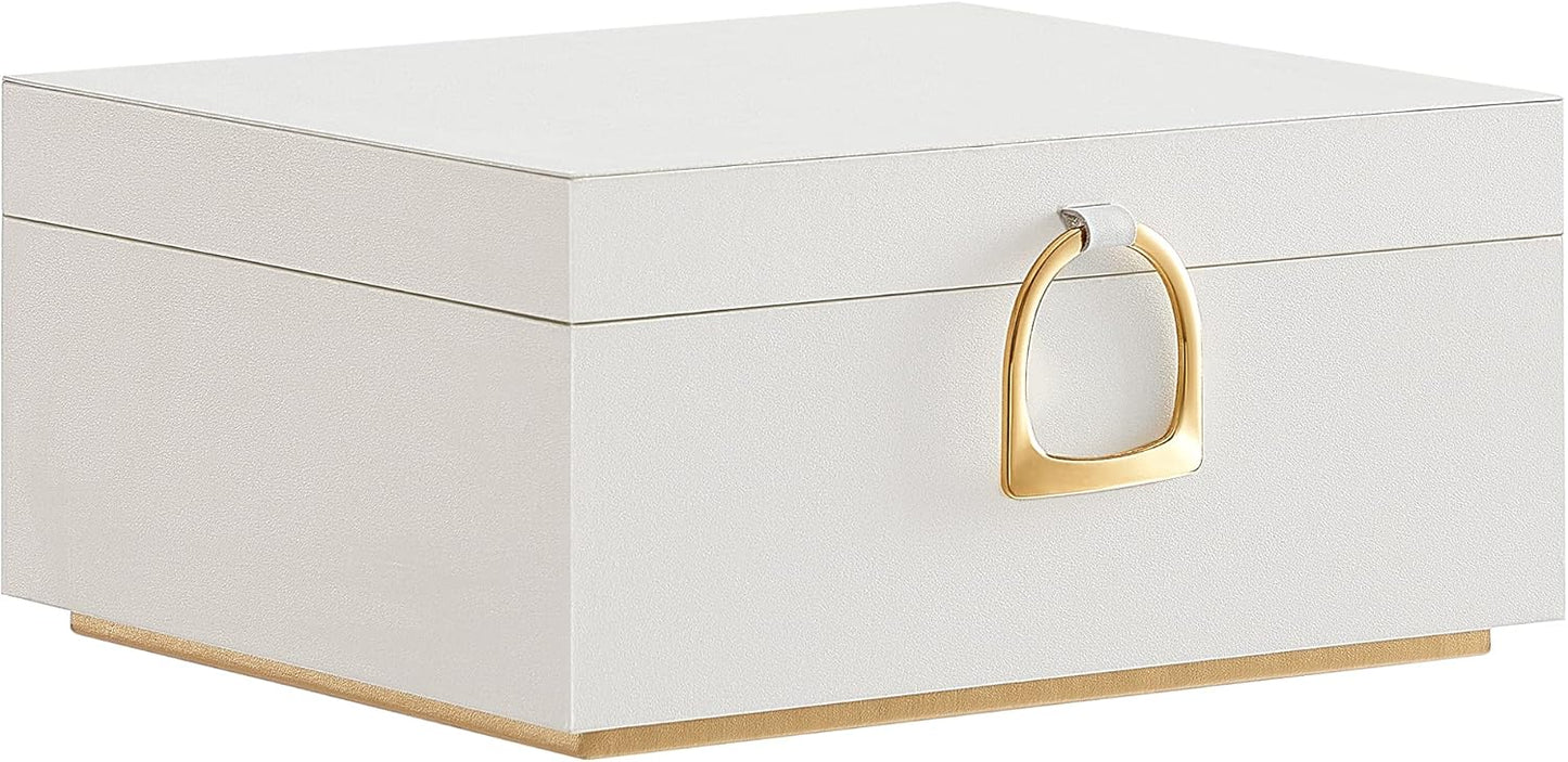 2-Layer Jewelry Box, Jewelry Organizer with Handle, Removable Jewelry Tray, Jewelry Storage, Floating Effect, White