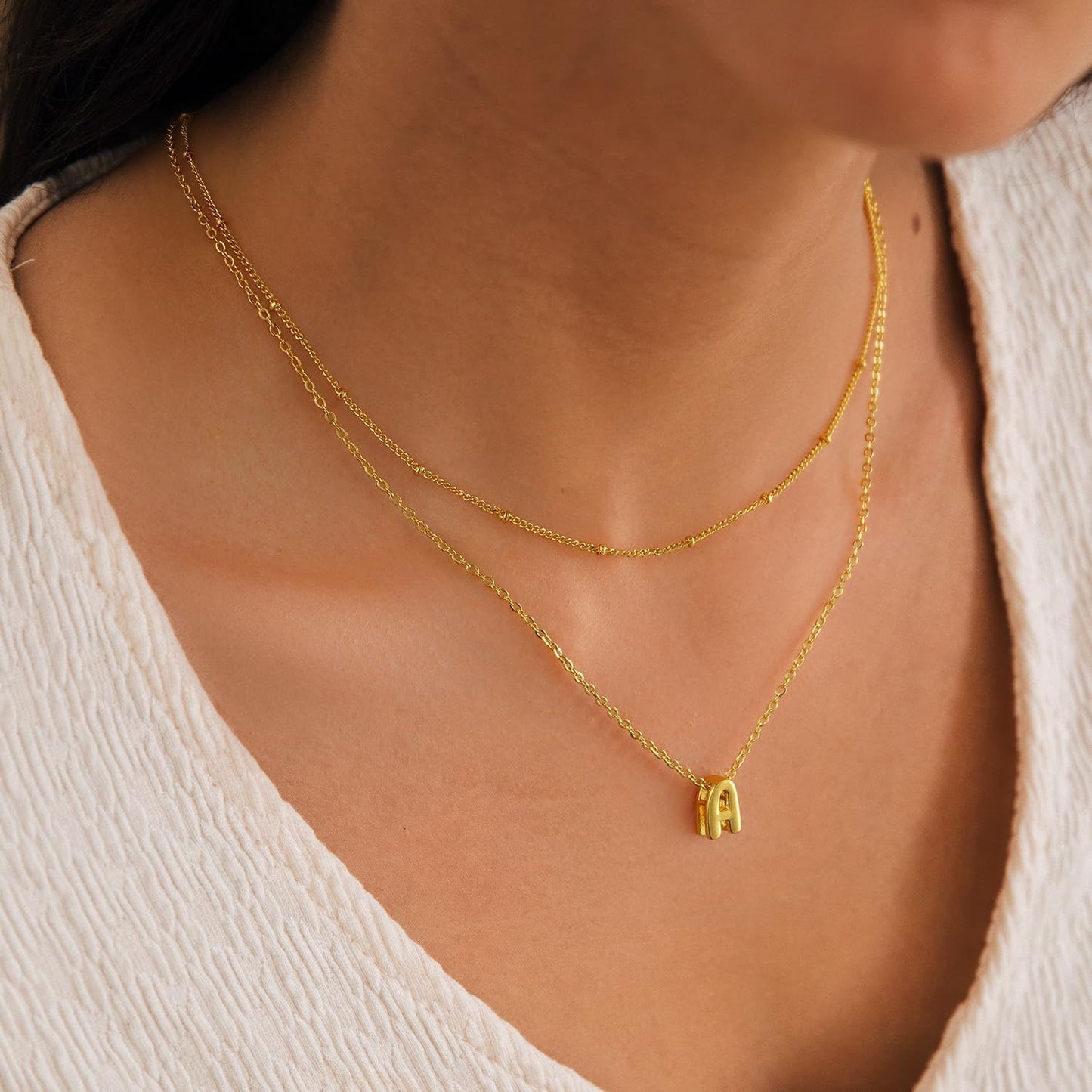 Bubble Initial Necklace: Personalized Layered Letter Pendant In Gold/Silver, Dainty Stackable Choker, Cute Teen Girl Gift