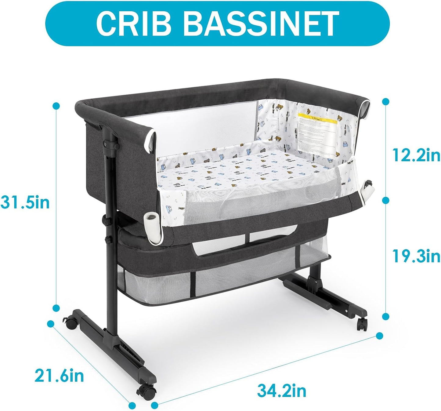 Bassinet, Basinet Bedside Sleeper, Easy to Fold Portable Crib Side Bassinet (Dark Gray)