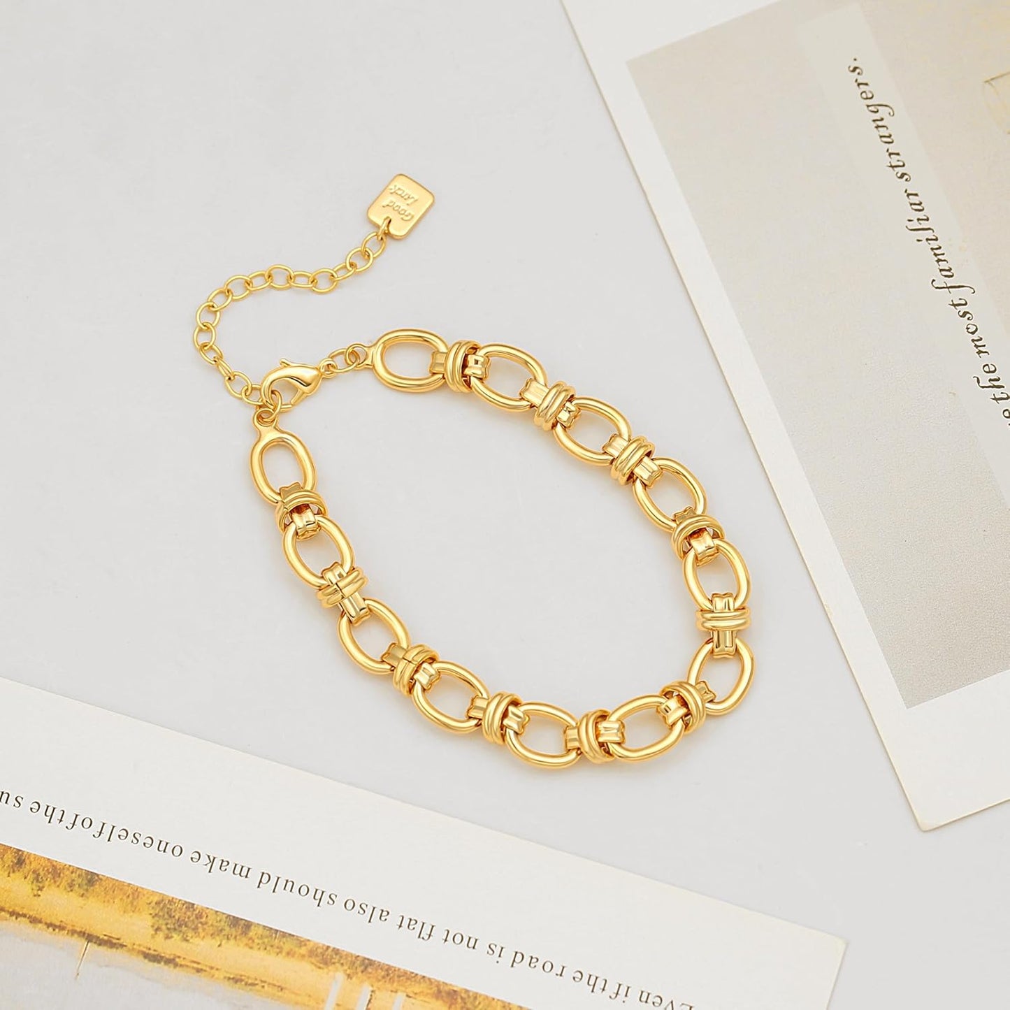 18k Gold Plated Personalized Chunky Cuban Oval Link Chain Bracelets for Men Toggle Rope Bracelet Jewelry for Women