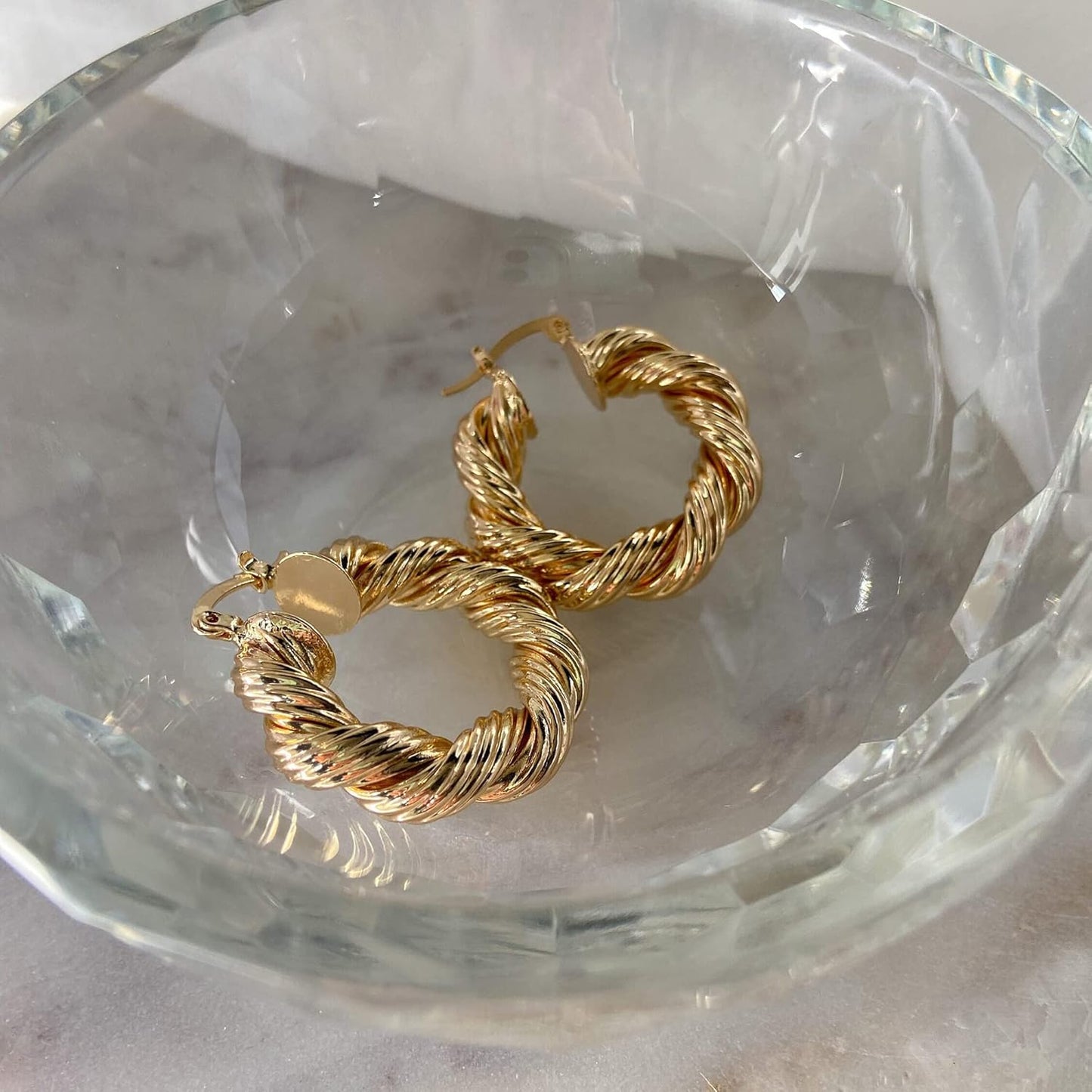 Chunky Gold Hoop Earrings for Women, 14k Gold Plated Thick Triple Hoop Earrings Hypoallergenic Trendy Chunky Gold Hoops