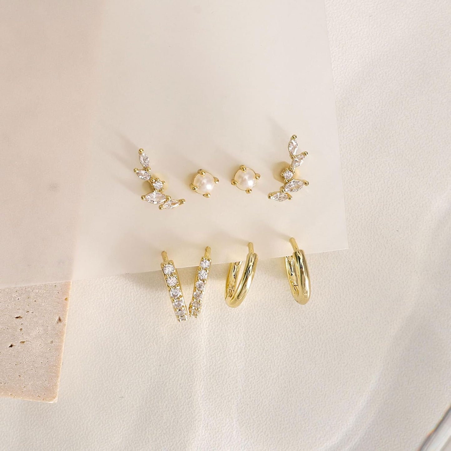 Gold Earrings for Women, 14k Gold Plated Dangle Huggie Earrings for Women Trendy Dainty Gold Hoop Earring Stacks