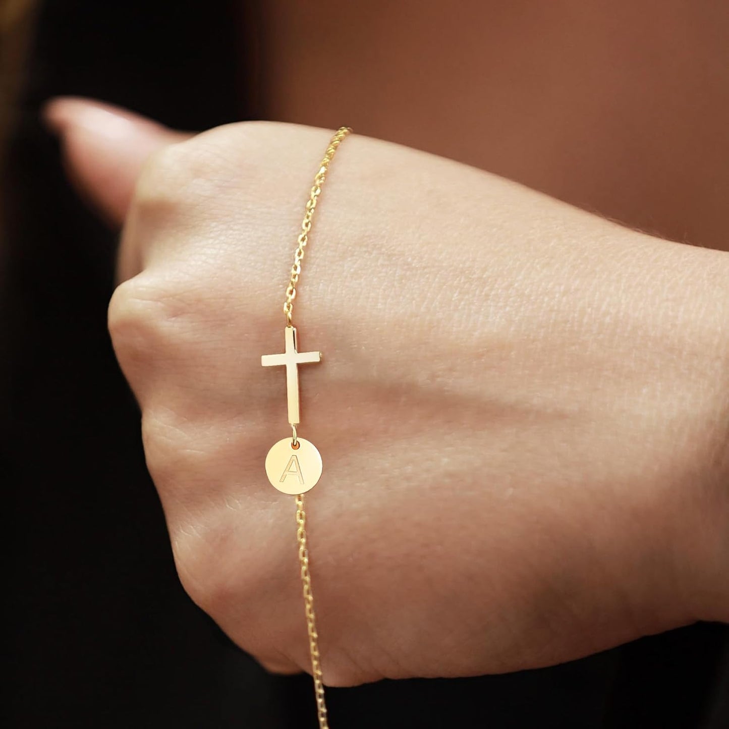 Cross Bracelet for Women Dainty Cross Bracelet with Initials Gold Link Chain Bracelets Christian Gifts for Women Teens Easter