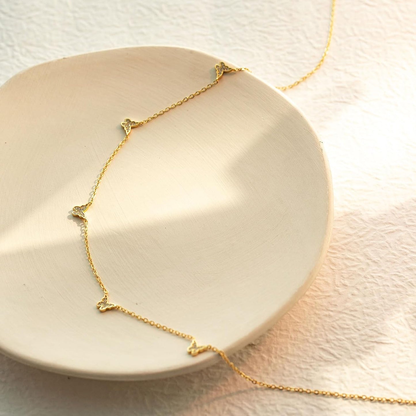 Diamond Necklaces for Women - 14K Dainty Necklace for Women Simple Five Diamond Flower Clover Butterfly Heart Star Necklace Trendy Gold Jewelry