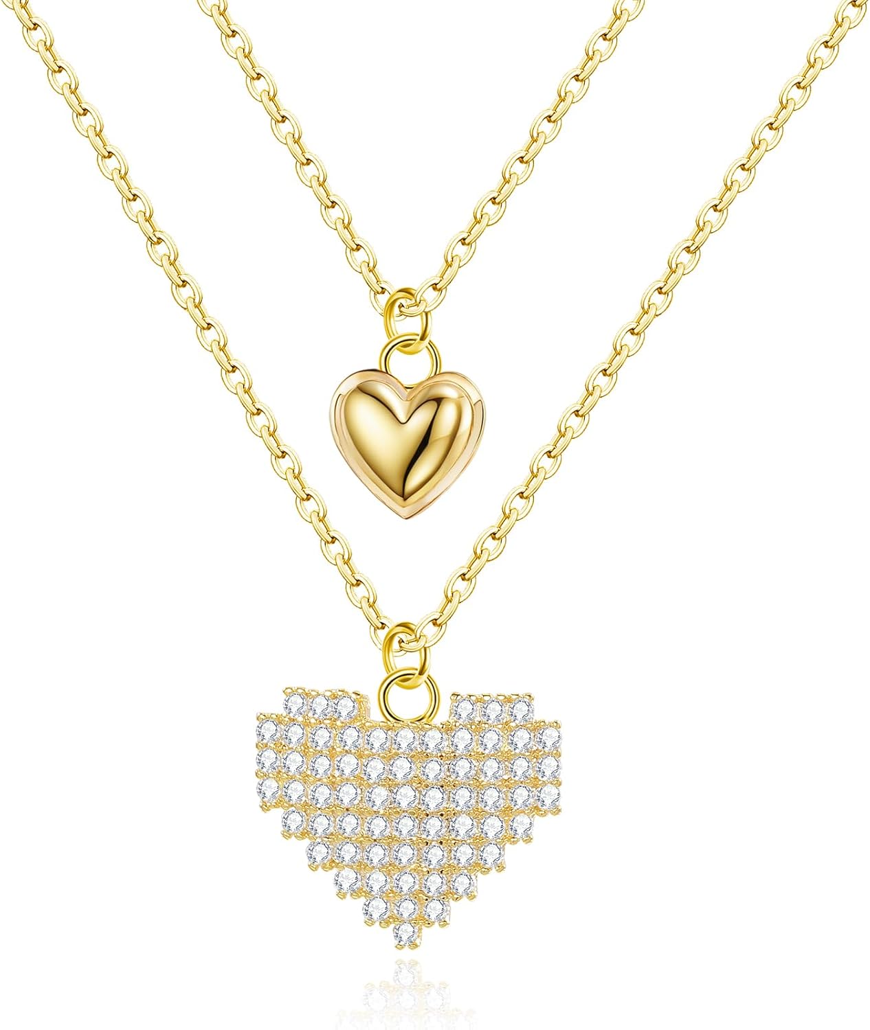 14K Gold & Platinum Plated Double Layer Pendant Necklace, Fashionable Layered Jewelry for Women