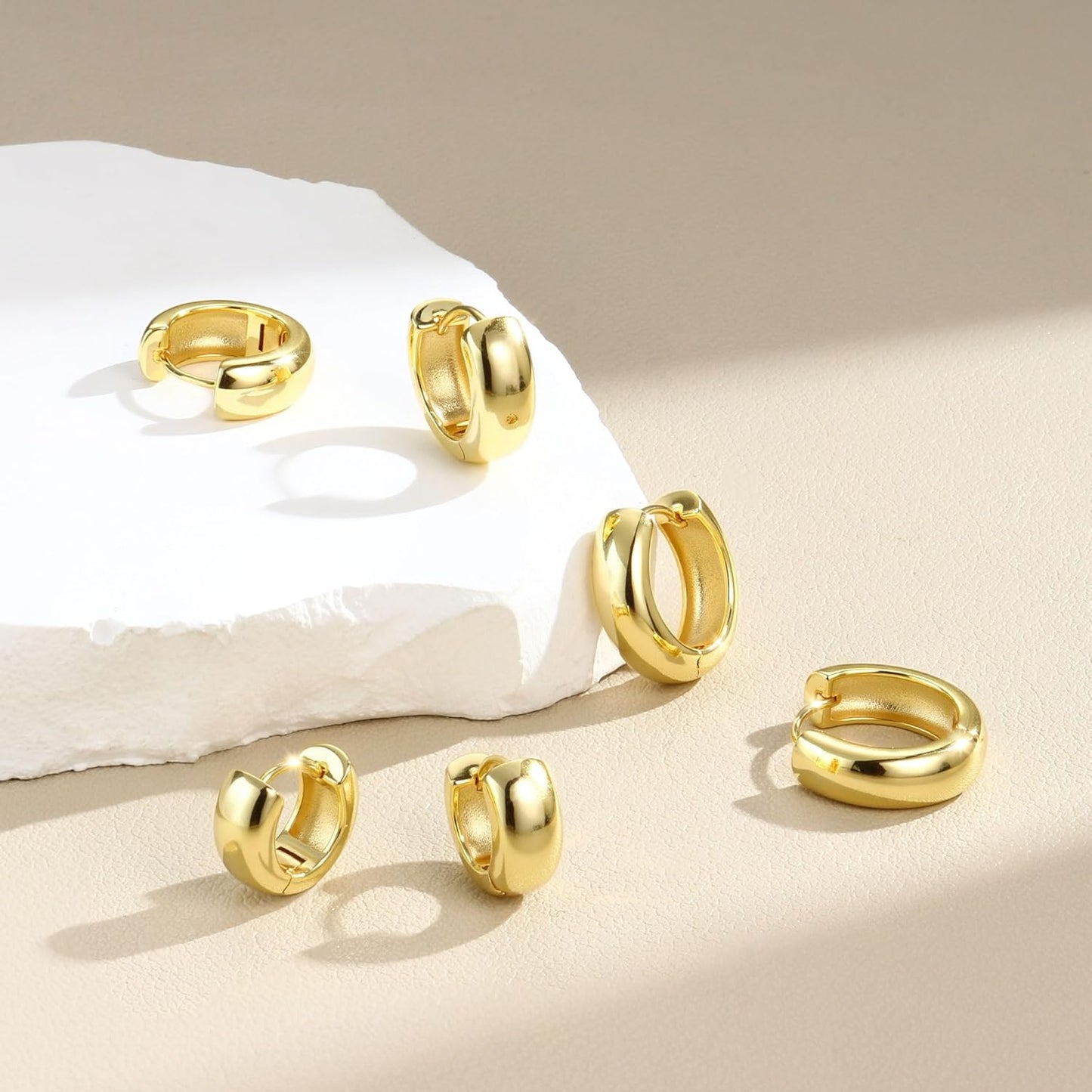 3Pairs 925 Sterling Silver, 14K Gold Plated Small Huggie Hoop Earrings Sets for Multiple Piercing CZ Cartilage Earrings Stacks
