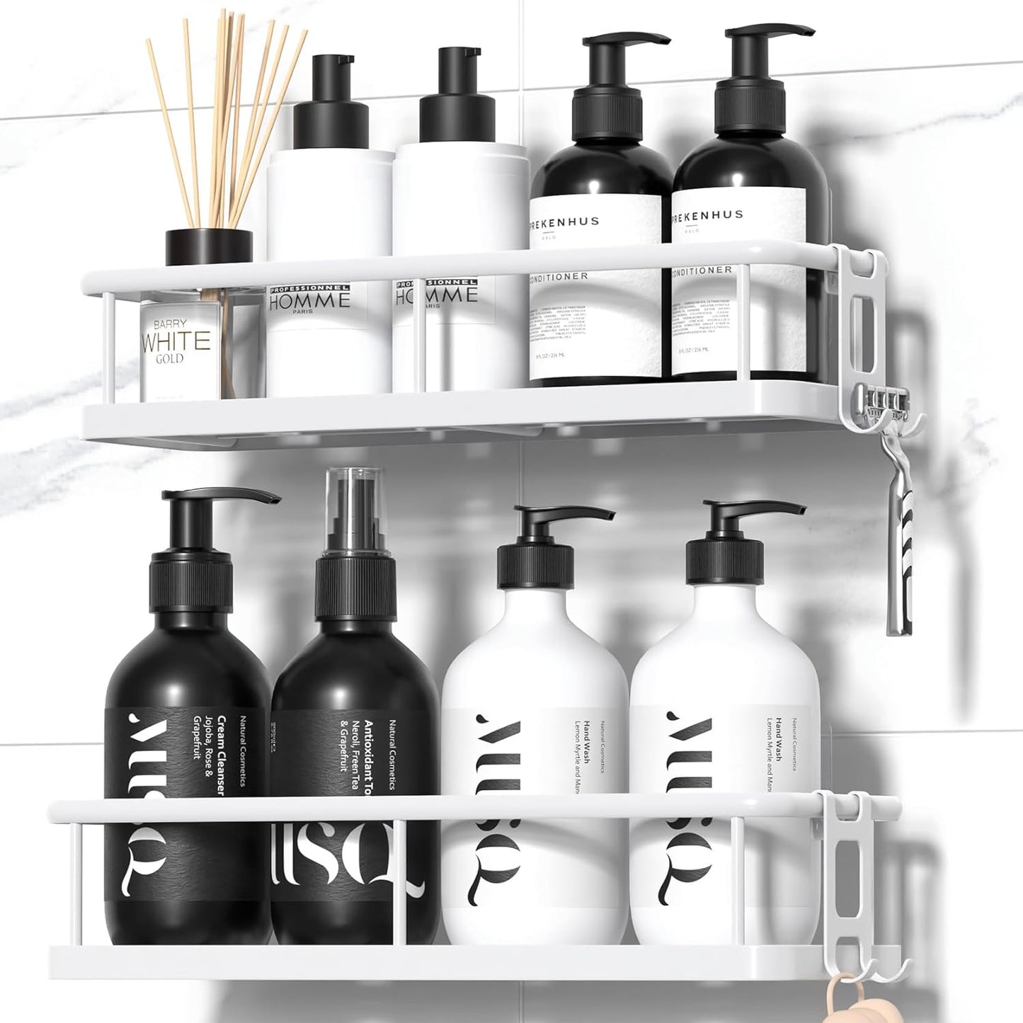 Shower Caddy Adhesive, Rustproof Shower Shelves ,Shower Storage with Removable Hooks