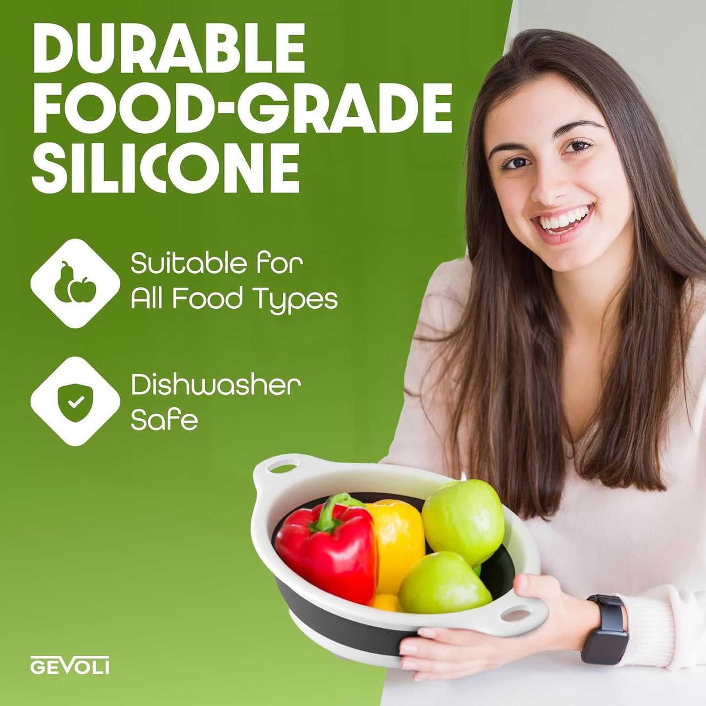 with Over-Sink Water Draining Base for Pasta Fruits and Vegetables, White (3 Sizes, 3QT, 4QT and 5 Quart)