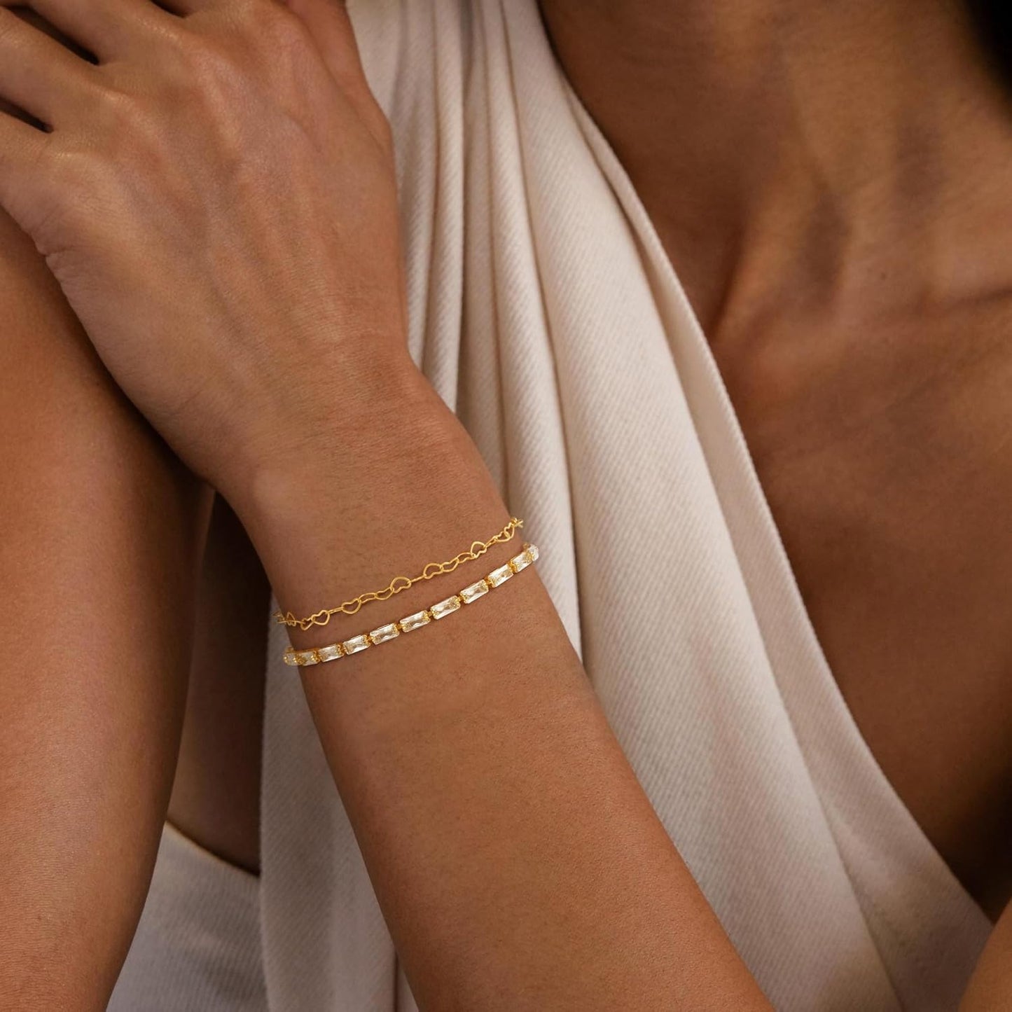 Gold Bracelets for Women, 14K Dainty Gold Plated Stackable Bracelets for Women Trendy Waterproof CZ Tennis Bracelet Set