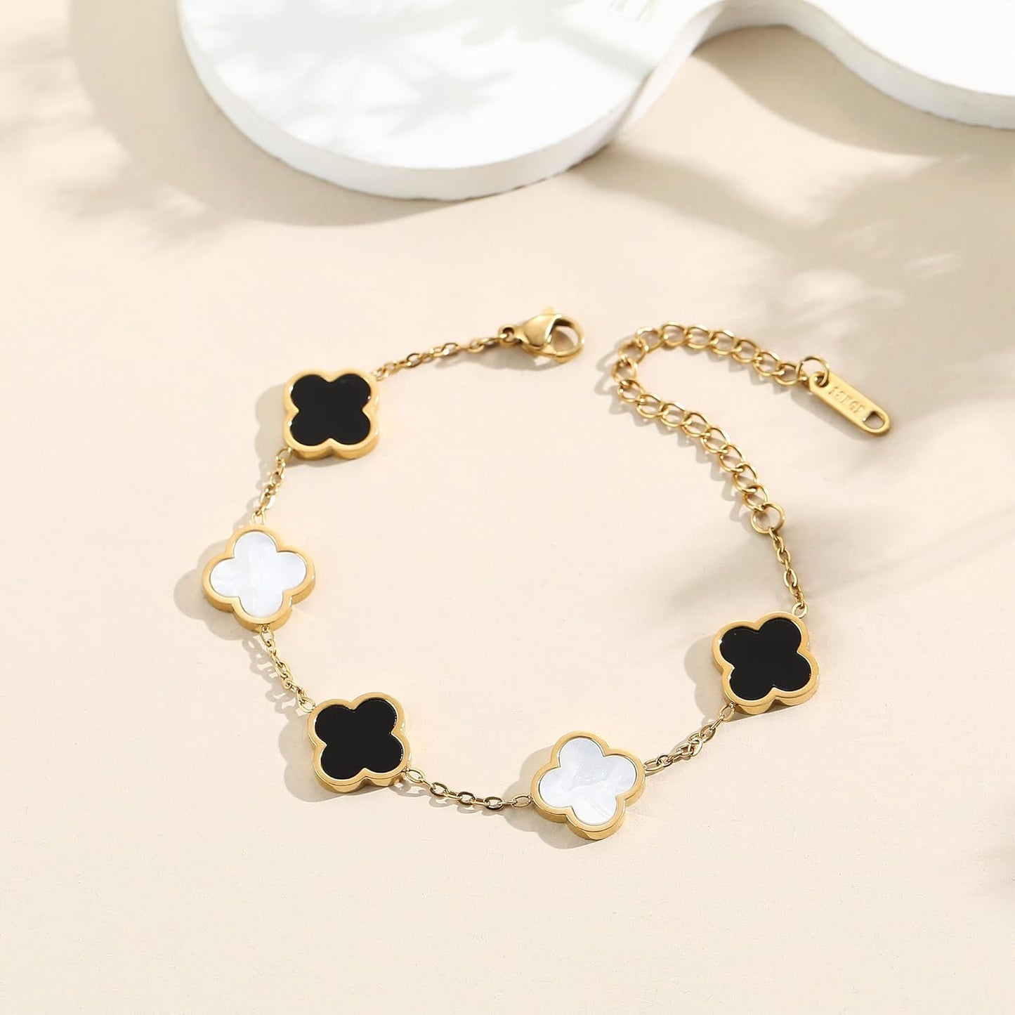 18K Gold Plated Clover Lucky Bracelet for Women White/Black/Red/Green Flower Four Leaf Link Bracelets