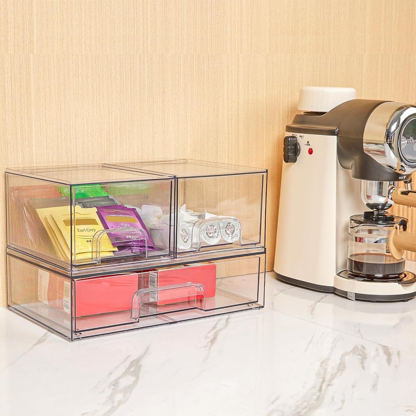 Stackable Storage Drawers Set of 5, Clear Plastic Organizer Bins for Bottle, Supplies Storage
