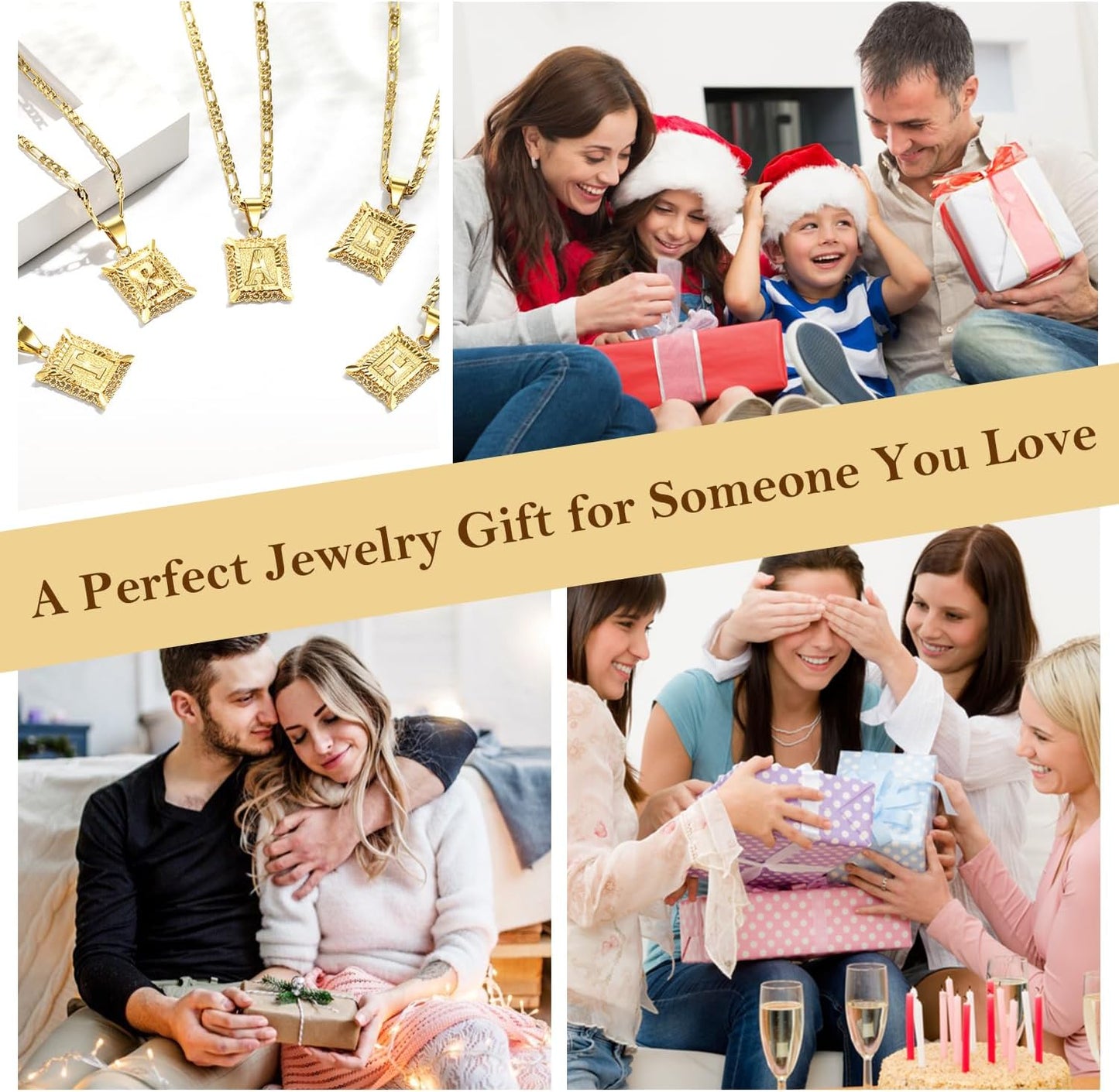 Custom Initial Necklace - 14K Gold Plated Monogram Pendant on Figaro Chain for Women & Men