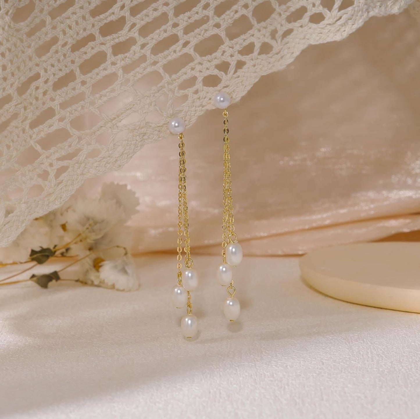 Gold Earrings for Women, 14K Gold Plated Tassel Dangle Earrings for Women Trendy Hypoallergenic Long Chain Earring