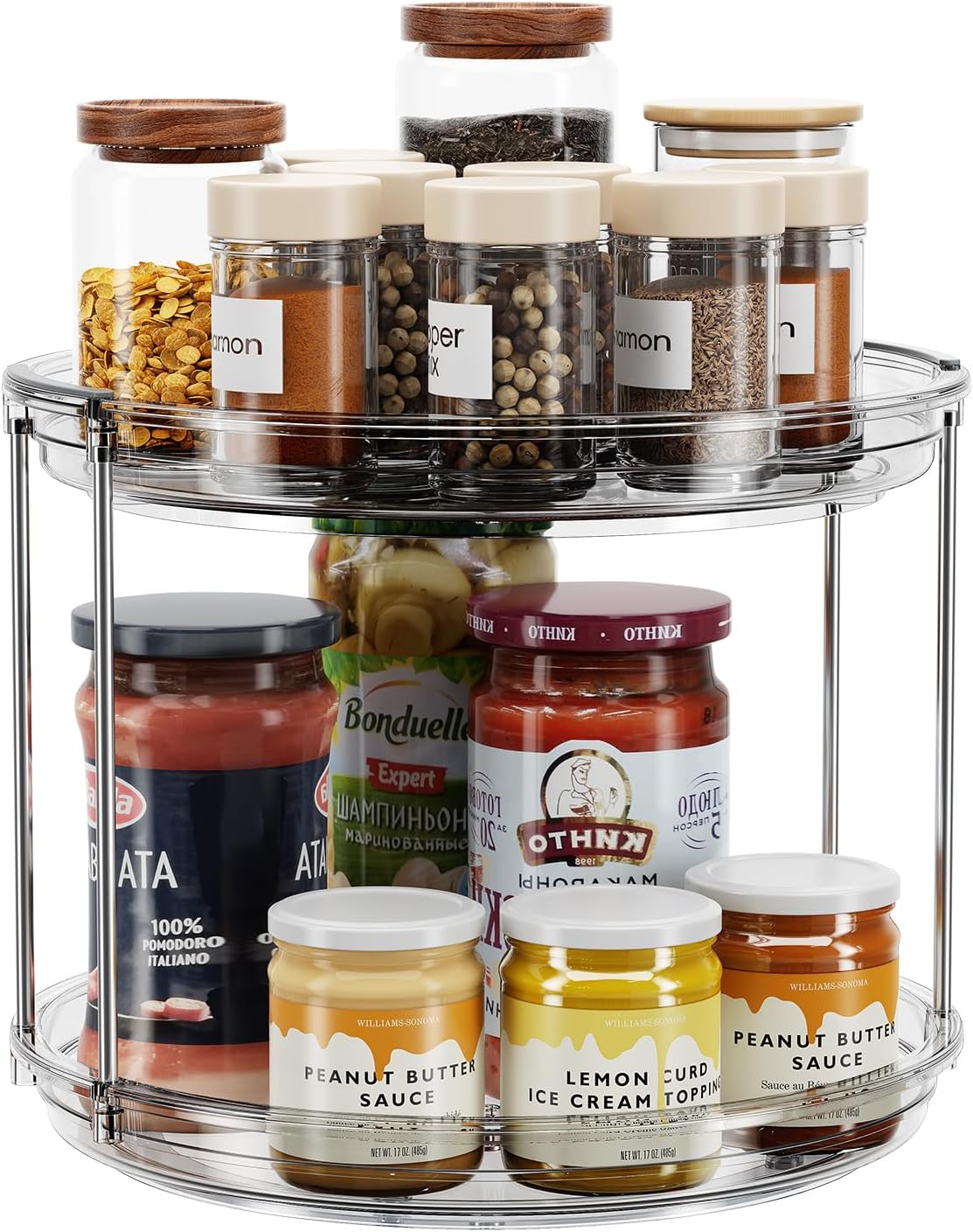 2 Tier Lazy Susan Turntable Organizer 9.25'' Rotating Spice Rack Organization for Cabinet, Kitchen, Pantry