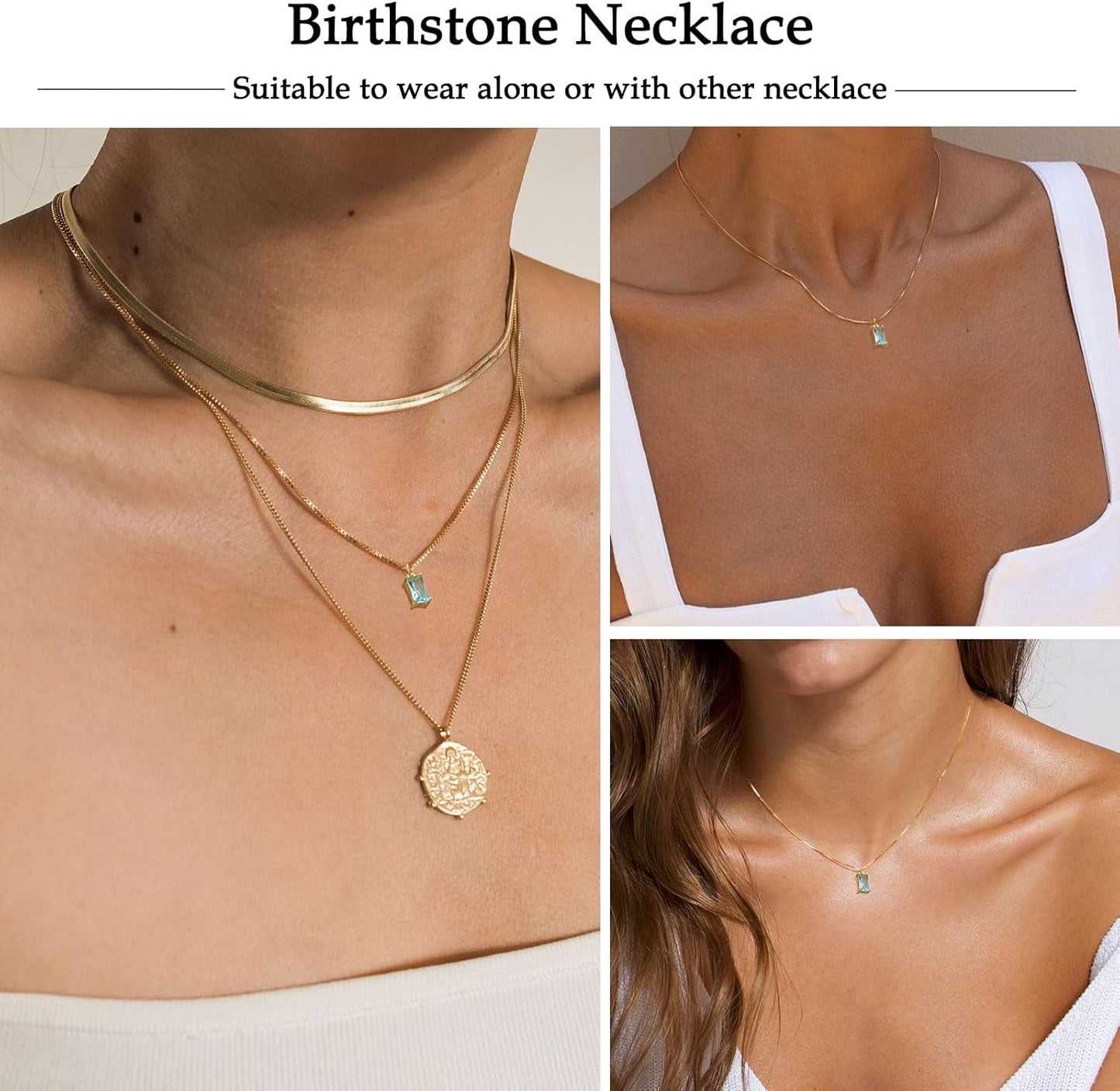 Emerald Birthstone Necklace, 14K Gold Plated Dainty Pendant for Women & Mothers, Green Cubic Zirconia Birthday Gift Jewelry