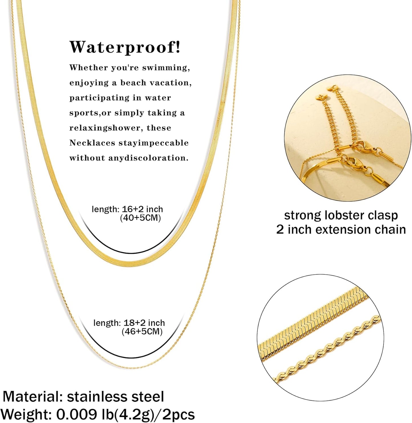 Waterproof Non-Tarnish Necklace Set, 18K Gold Plated Layered Dainty Chains, Stackable Jewelry Gift for Women