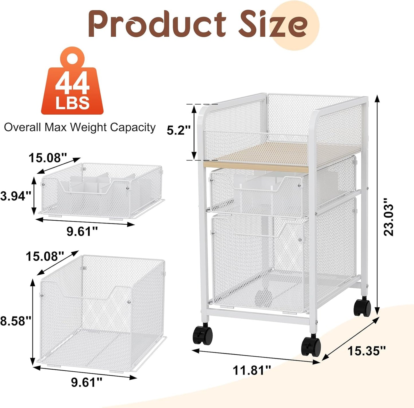 Rolling Makeup Cart Organizer with 2 Drawers, Narrow Floor Skincare Organizers, Vanity Organizer