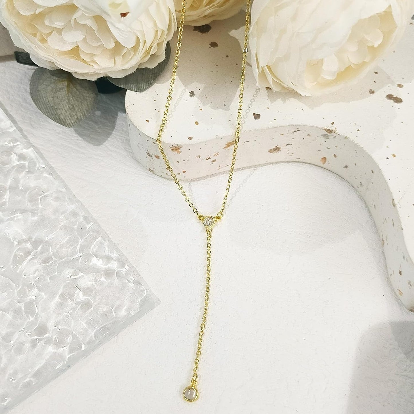 14K Gold Plated/Silver Lariat Necklace - Y-Shaped Layered Beaded Chain for Women