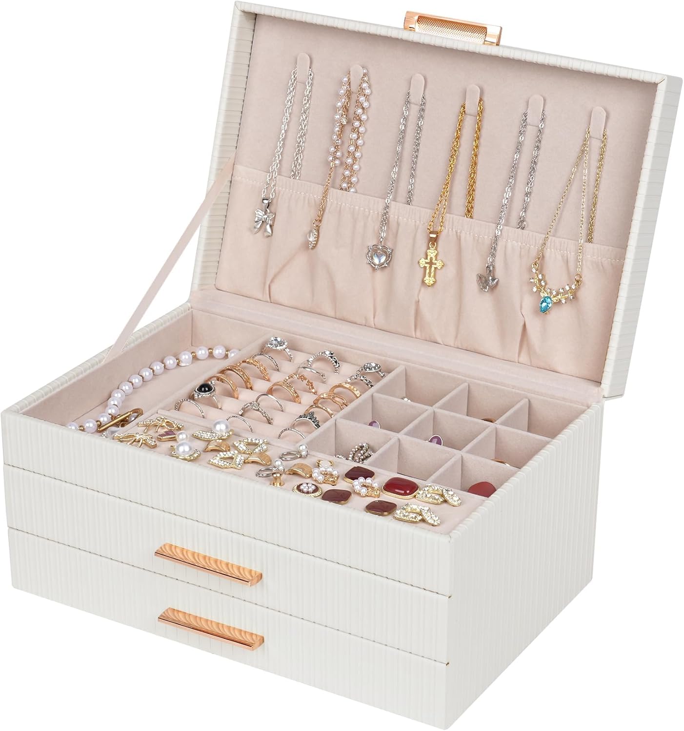 Jewelry Box Organizer with 2 Drawers, 3-Tier Large Jewelry Holder Organizer Box