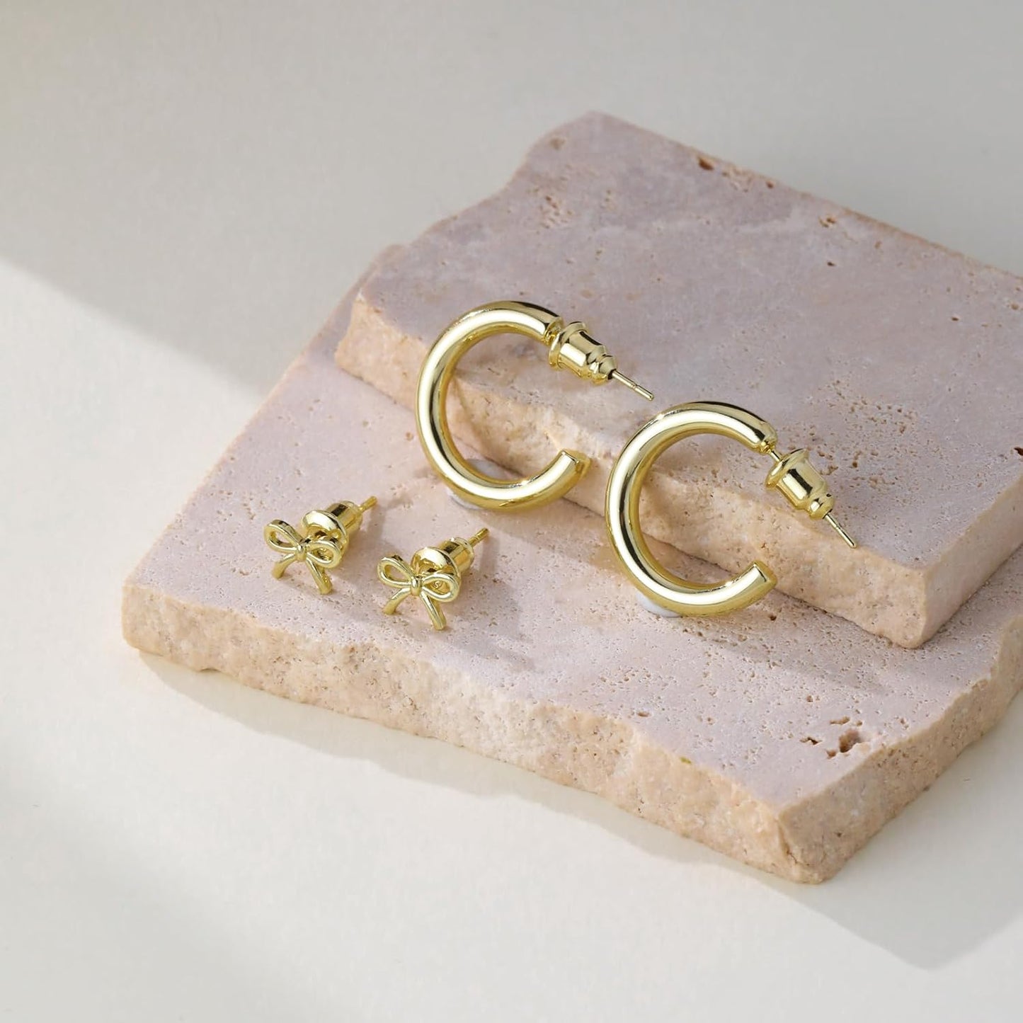 Gold Hoop Earrings Set for Women Trendy, 14K Gold Plated Chunky Hypoallergenic Small Diamond Cartilage Hoops Cute Cubic