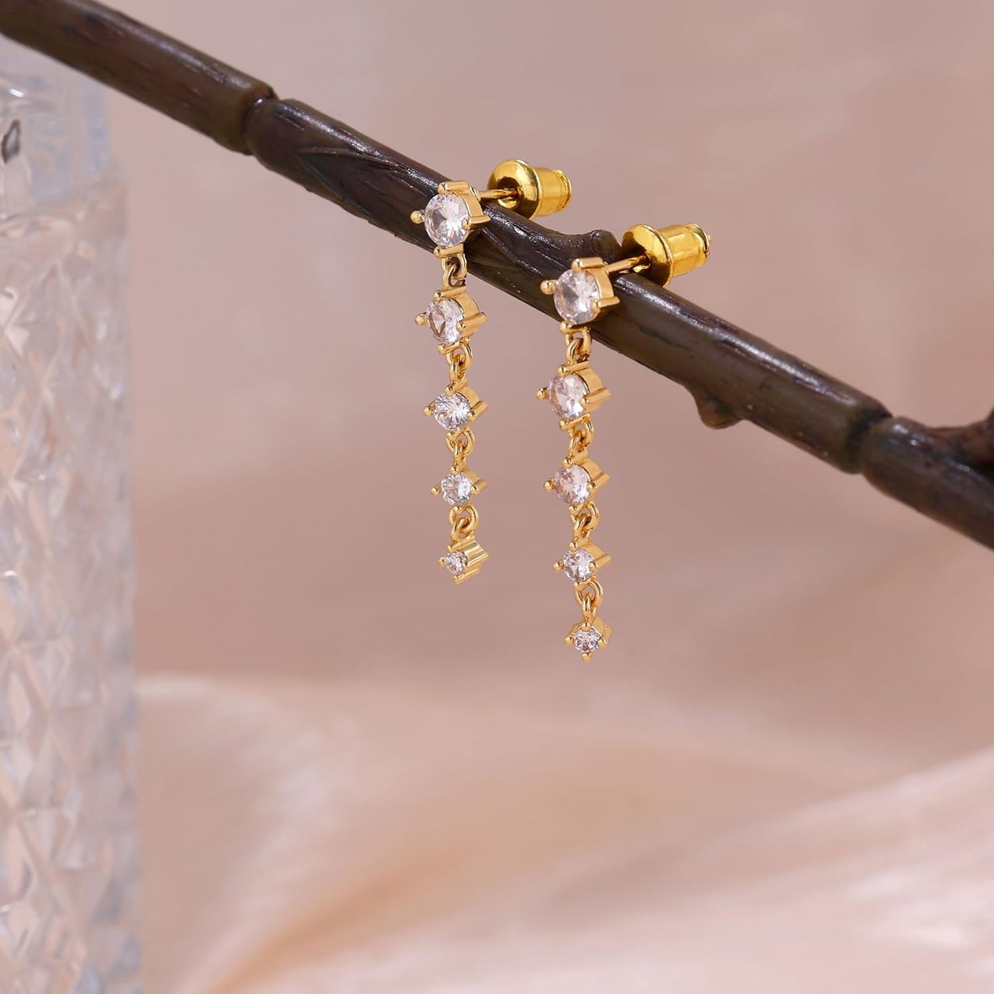 14K Gold Plated Butterfly Dangle Earrings for Women - Dainty, Trendy, CZ Drop Earrings - Simple Long Dangling Jewelry