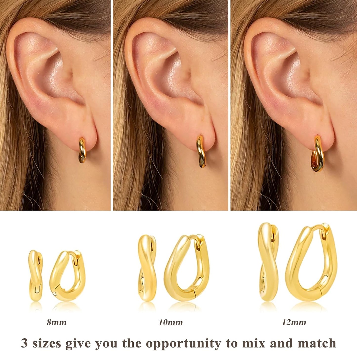Small Sterling Silver Huggie Hoop Earrings Set for Women, 14K Gold Plated Hoops Stacks for Multiple Piercings