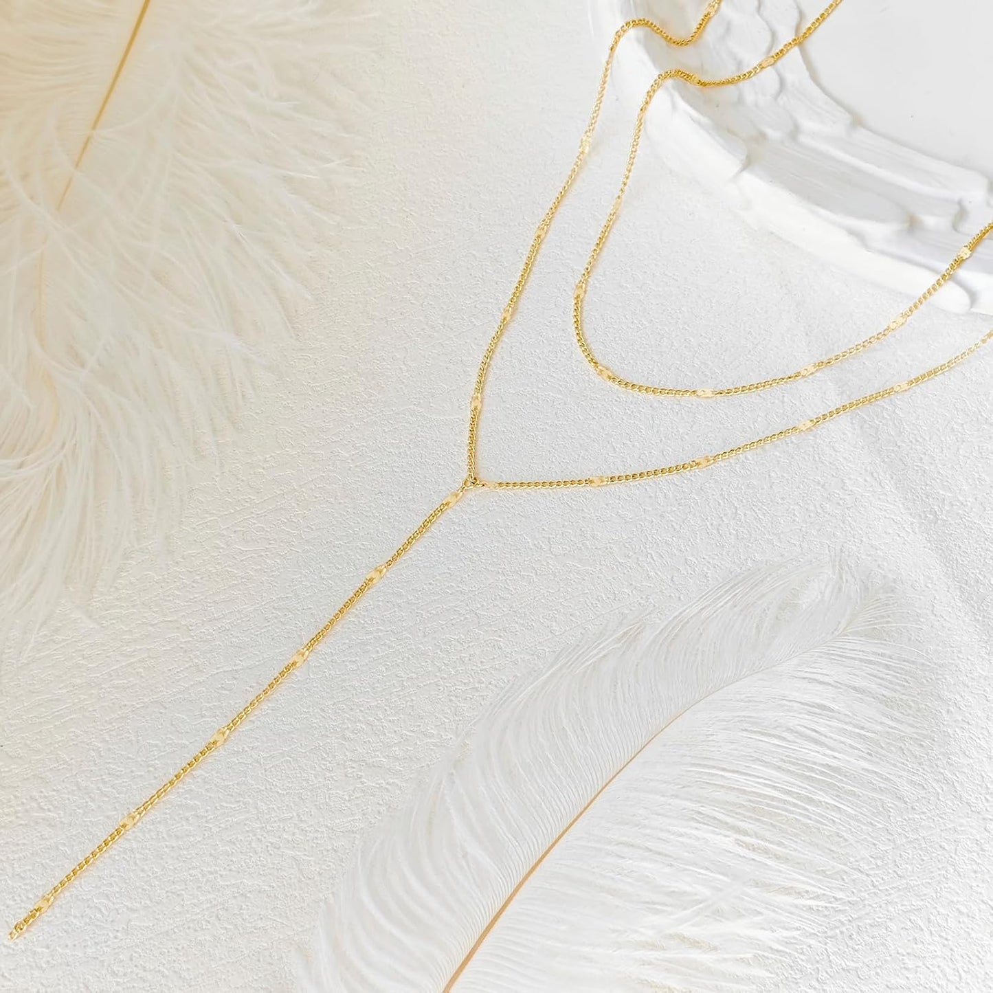 Lariat Necklace For Women: Dainty Y-Shaped Beaded Drop Chain, 14K Gold Plated/Silver, Trendy Gift
