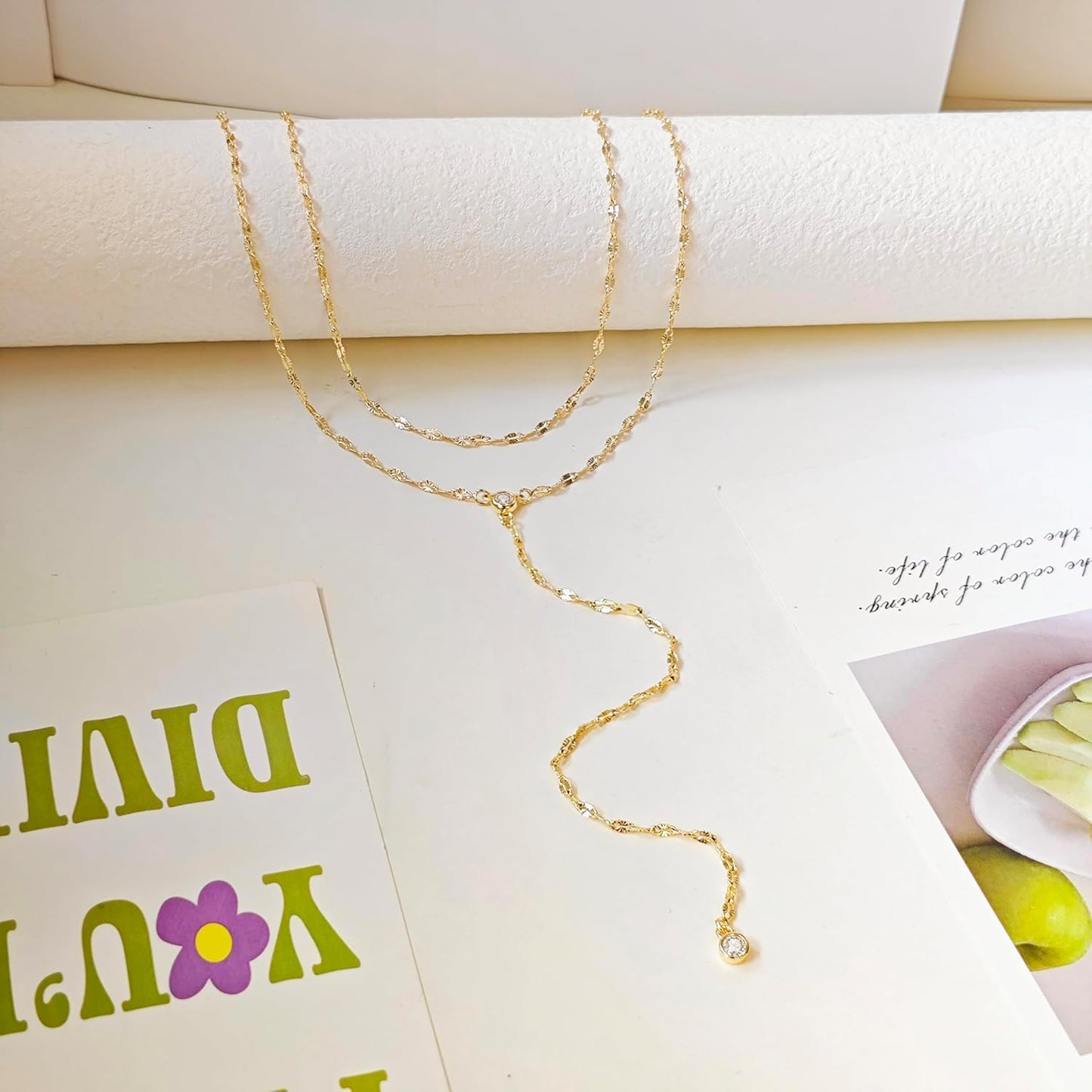 Dainty Y-Shaped Pendant Necklace: 14k Gold Plated/Silver Beaded Chain, Trendy Long Lariat for Women