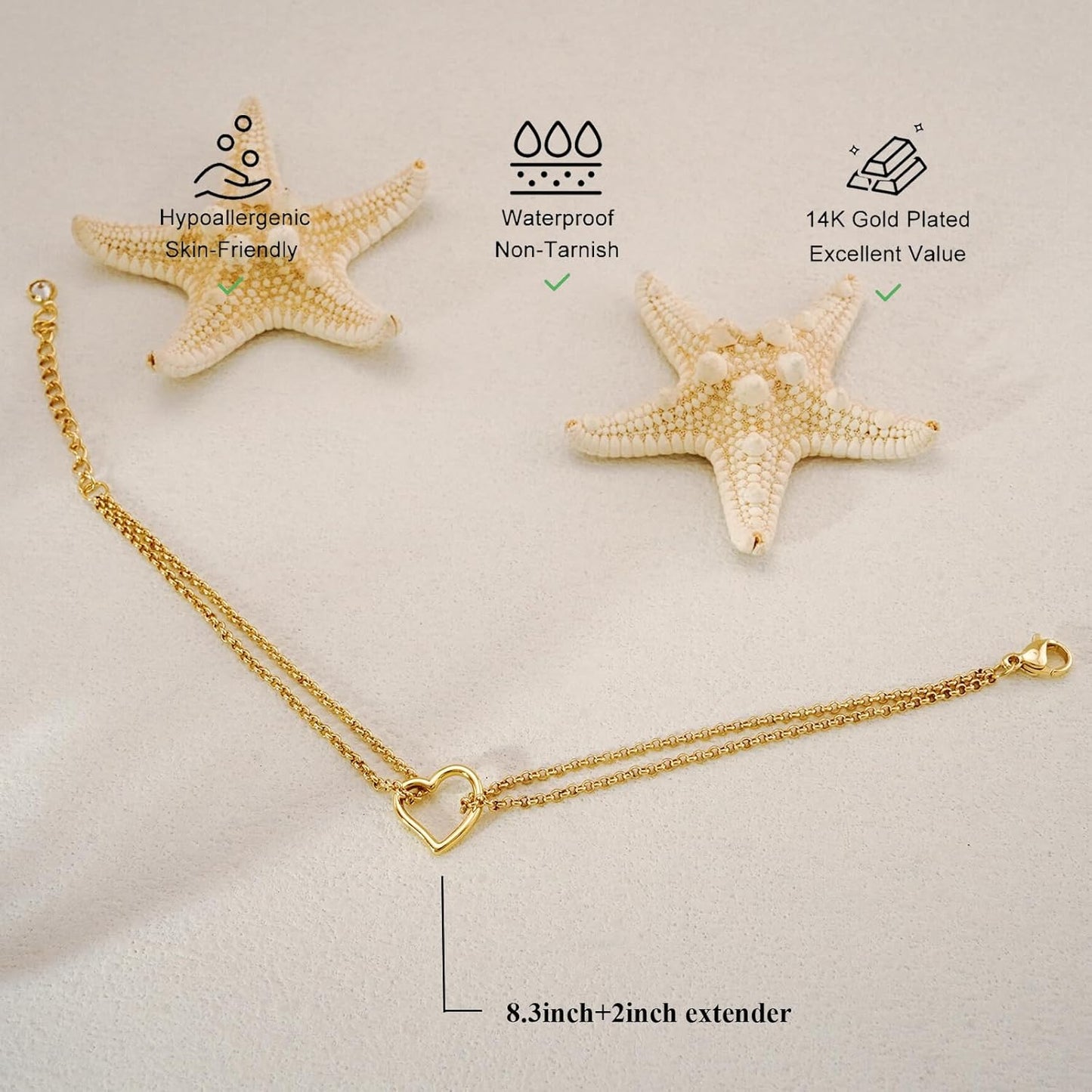 Bracelets for Women 14K Gold Silver Plated Ring Bracelet Hand Chain Dainty Evil Eye Heart Clover Daisy Cubic Zirconia