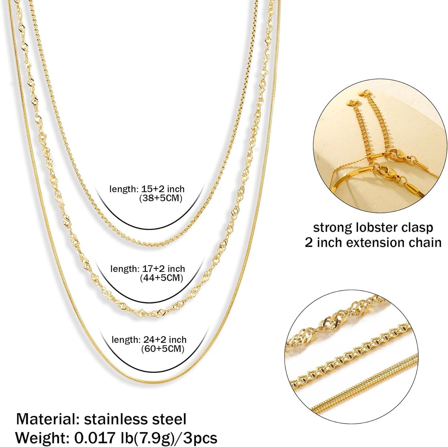Waterproof Non-Tarnish Necklace Set, 18K Gold Plated Layered Dainty Chains, Stackable Jewelry Gift for Women