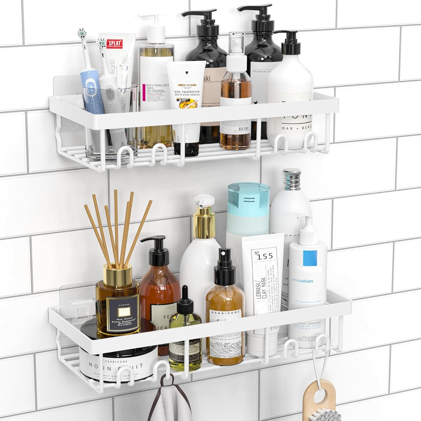Shower Caddy Shelf Organizer Rack, Self Adhesive Black Bathroom Shelves Basket
