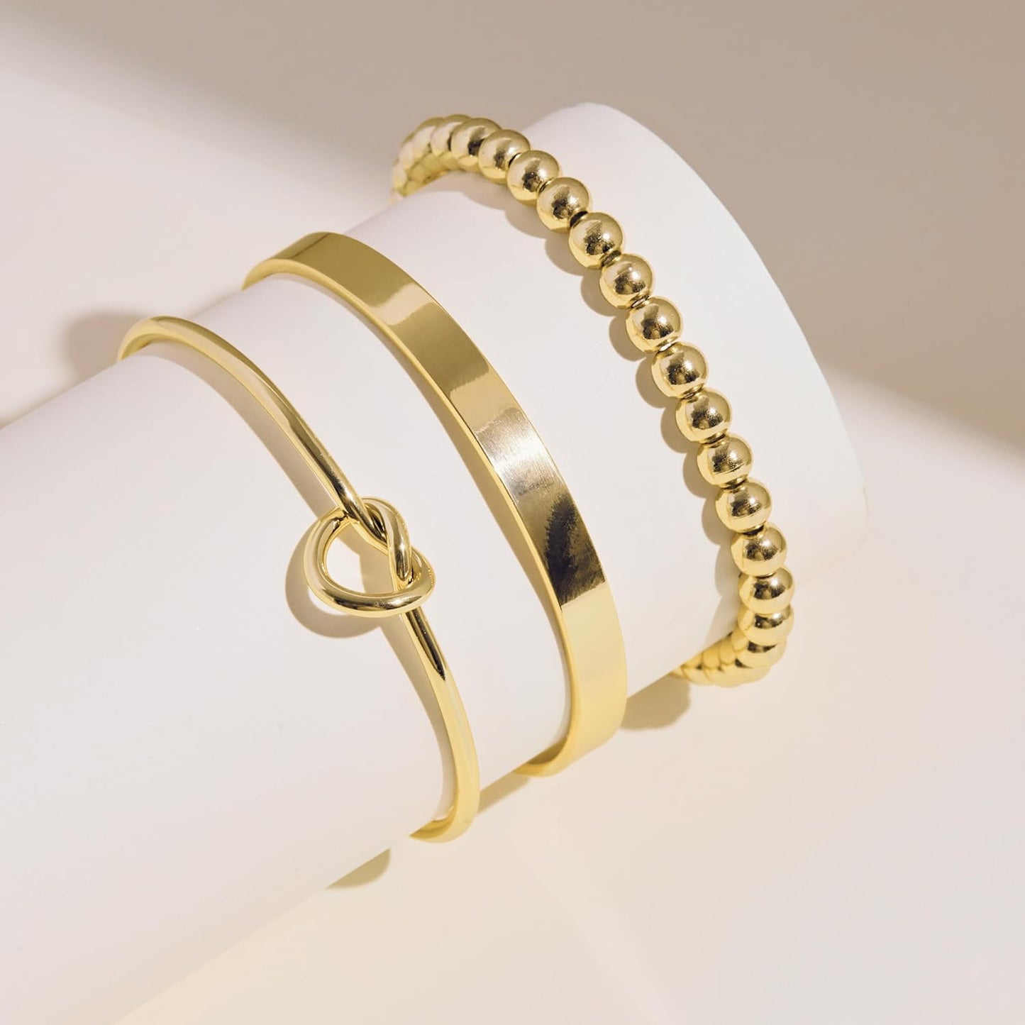 Gold Bracelets for Women Non Tarnish Dainty 14K Real Gold Plated Bangle Cuff Bracelets Stack for Women