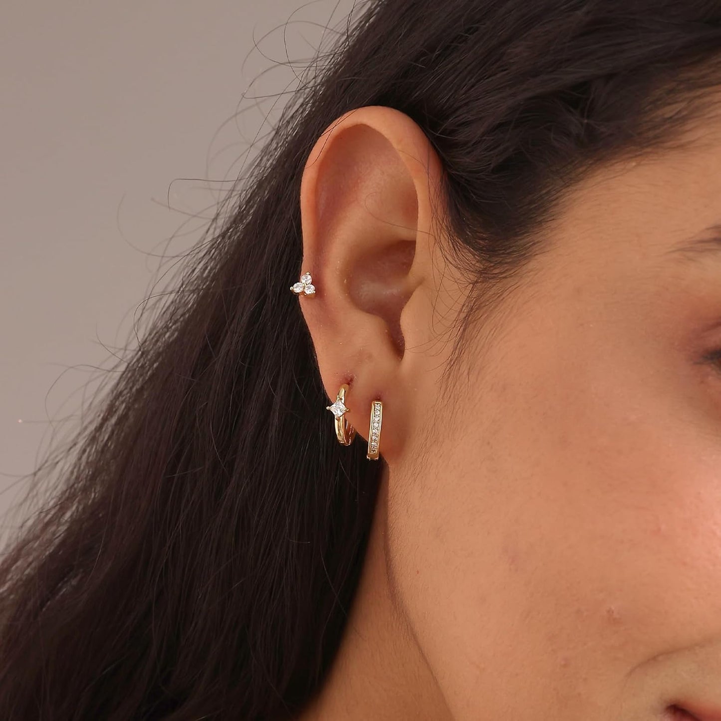 Gold Earrings for Women, 14k Gold Plated Dangle Huggie Earrings for Women Trendy Dainty Gold Hoop Earring Stacks Pearl Chain Drop Cartilage