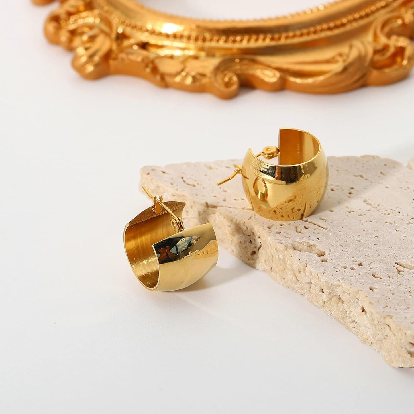 Chunky Gold Hoop Earrings for Women, 14k Gold Plated Thick Triple Hoop Earrings Hypoallergenic Trendy Chunky Gold Hoops