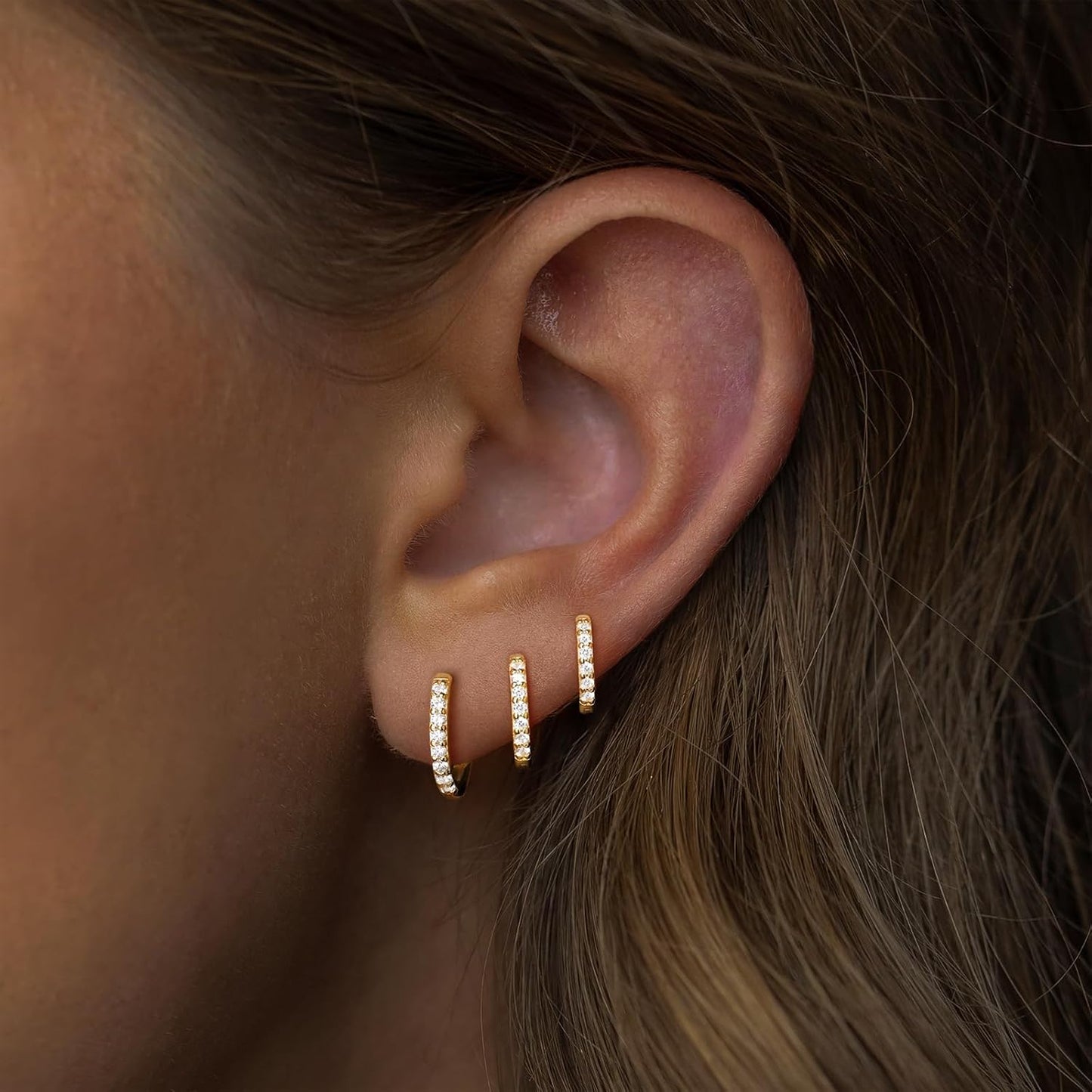 Small Sterling Silver Huggie Hoop Earrings Set for Women, 14K Gold Plated Hoops Stacks for Multiple Piercings